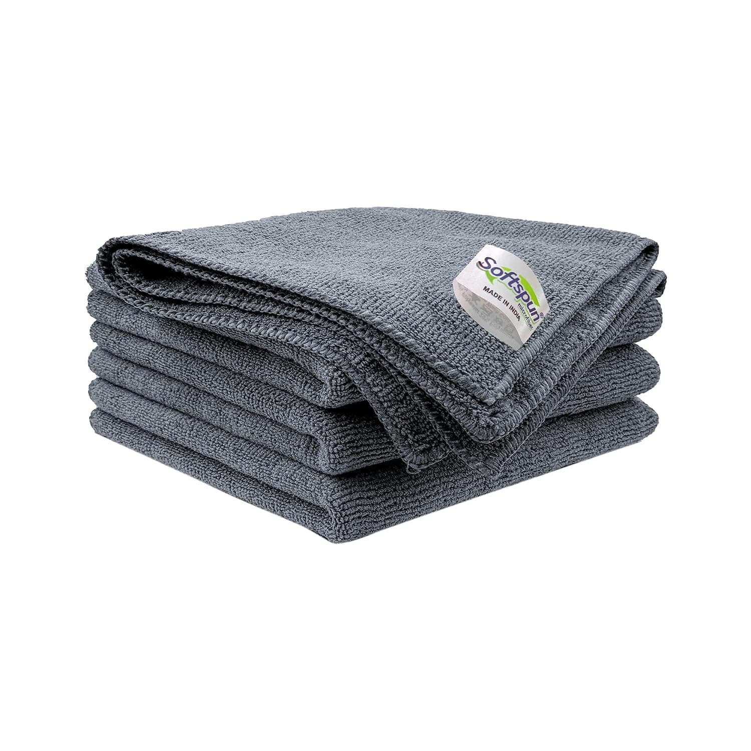 SOFTSPUN Microfiber Cloth - 4 pcs - 30x40 cms - 340 GSM Grey- Thick Lint & Streak-Free Multipurpose Cloths - Automotive Microfibre Towels for Car Bike Cleaning Polishing Washing & Detailing