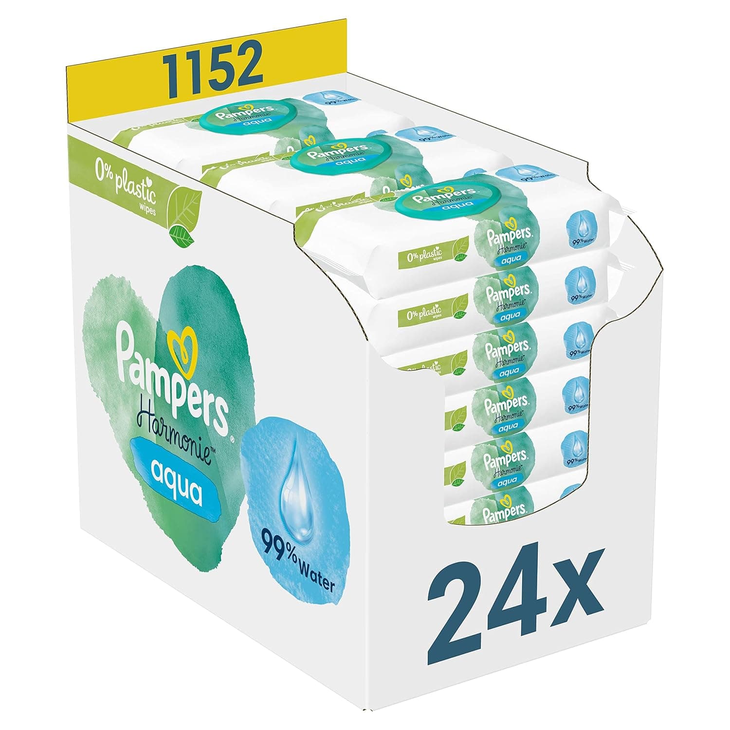 Pampers Harmonie Aqua Baby Wipes 24 Packs of 46 Wipes = 1152 Baby Wet Wipes, Help Restore Natural Skin pH,Delicate Lotion with 99% Water