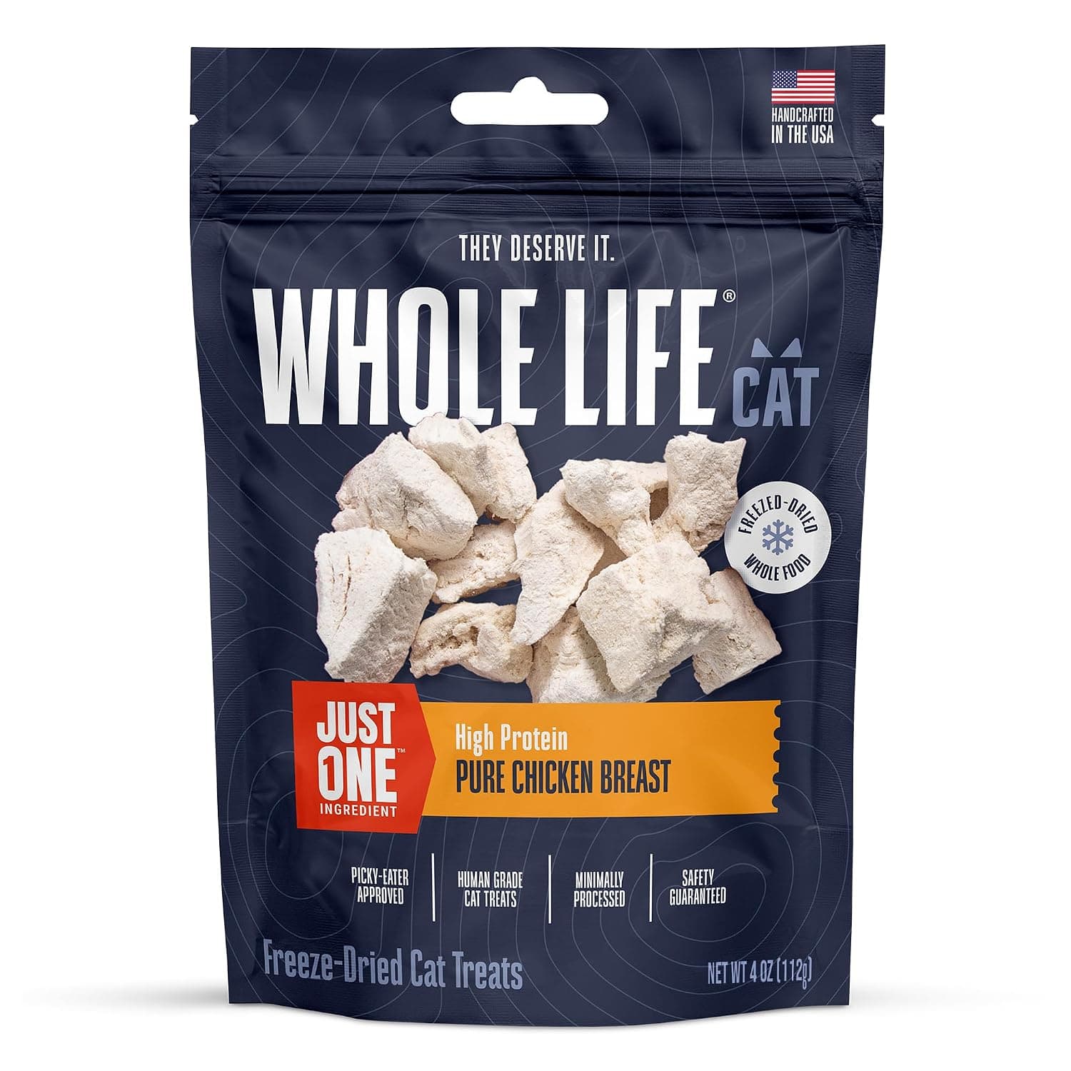 Whole Life Pet Just One Chicken - Cat Treat Or Topper - Human Grade, Freeze Dried, One Ingredient - Protein Rich, Grain Free, Made in The USA