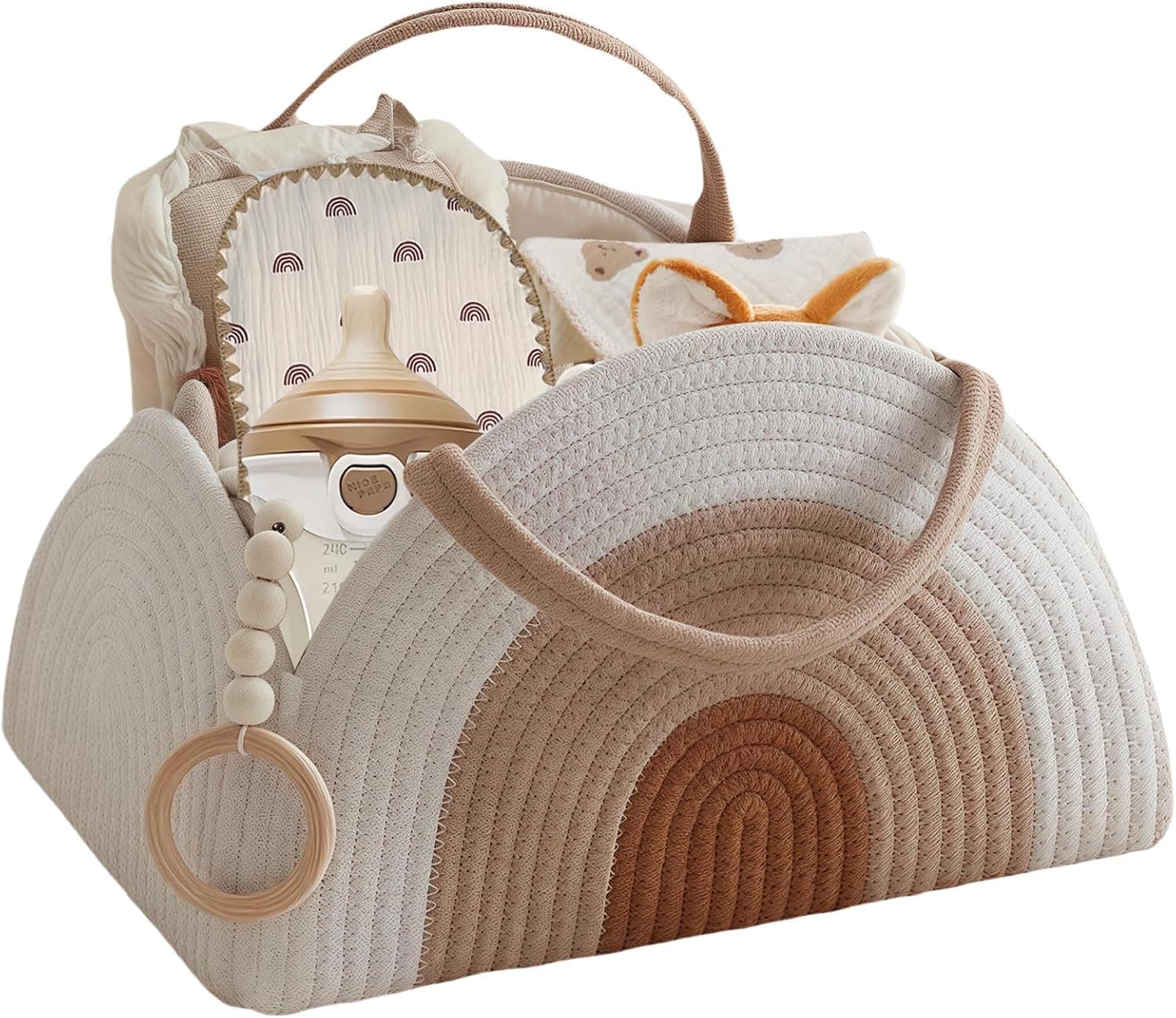Baby Diaper Caddy Organizer, Cotton Rope Diaper Caddy Basket, Large Storage Basket for Newborn Boys and Girls, Gift for Baby Shower List, Newborn Essentials (A)