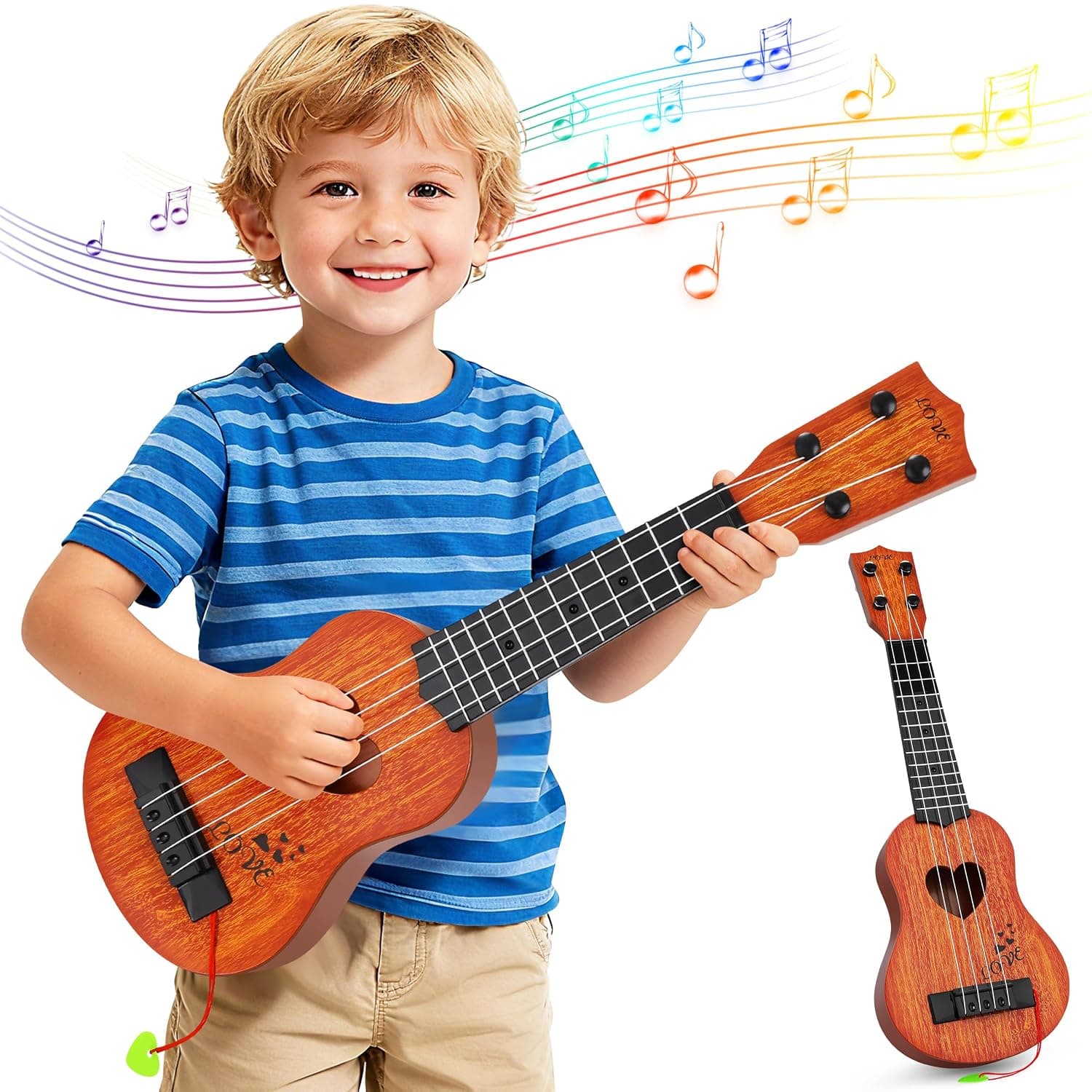 YEZI Kids Toy Classical Ukulele Guitar Musical Instrument, Brown (Brown) | Mini Guitar Toy with Pick, Educational Musical Instrument for Preschool Boys Girls, Early Learning Music Toy for Ages 3+