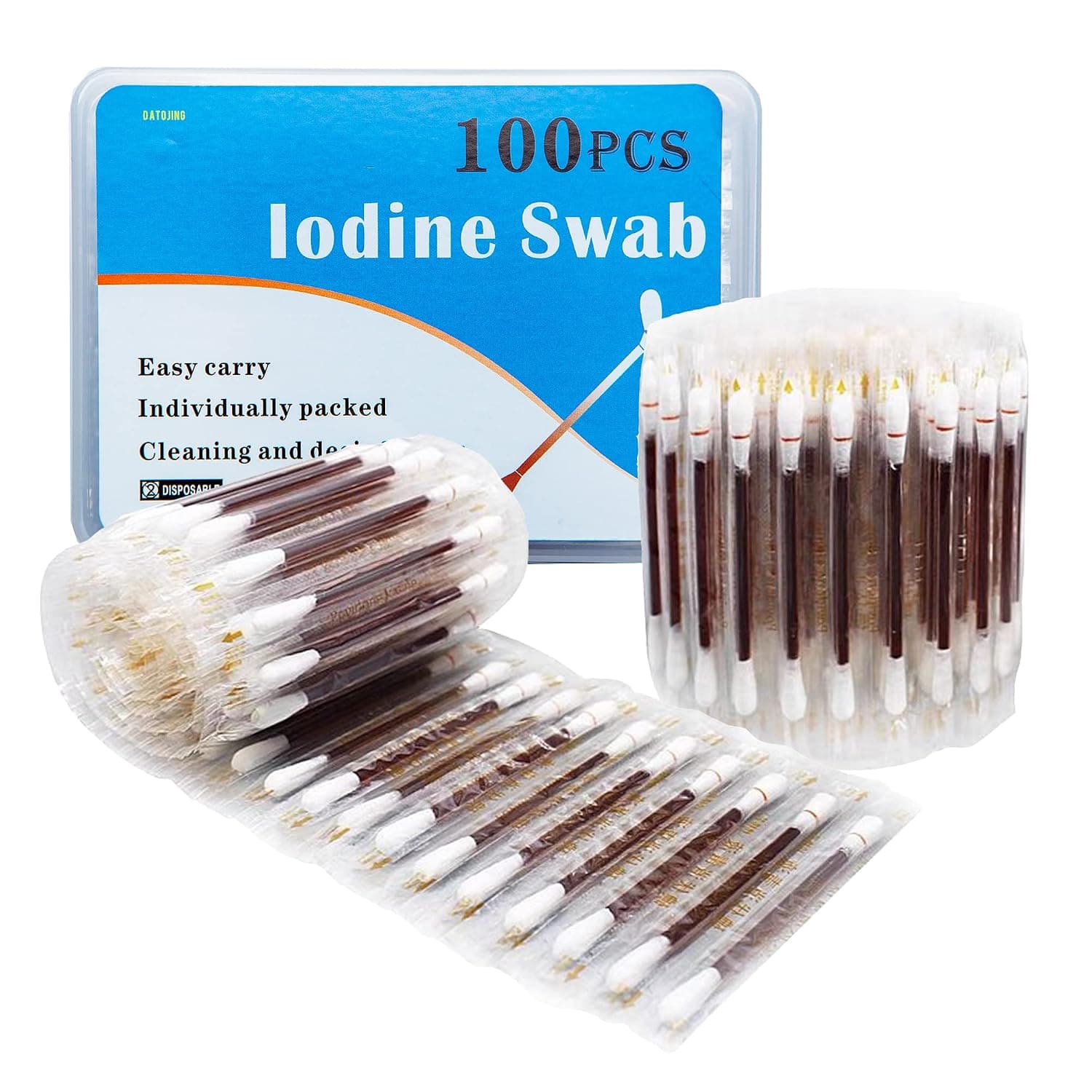 100-Disposable Sterilizing Cotton Swabs Iodine Cotton Outdoor Medical Supplies Medical Swab Medical Swab Stick Iodine Individually Wrapped Cotton Swabs Iodine Iodine Iodophor for Baby Care (BROWN 100)