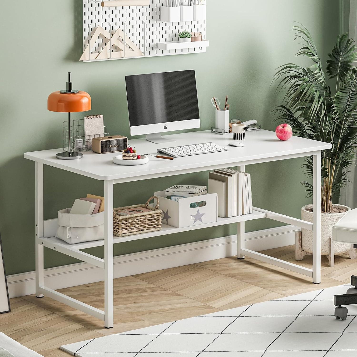 Home Office Desk with Storage, Simple Modern Office Table, Study Table with Easy Assembly, Computer Desk for Small Space, PC Table for Home Office Workstation, 120x55x73cm (White)