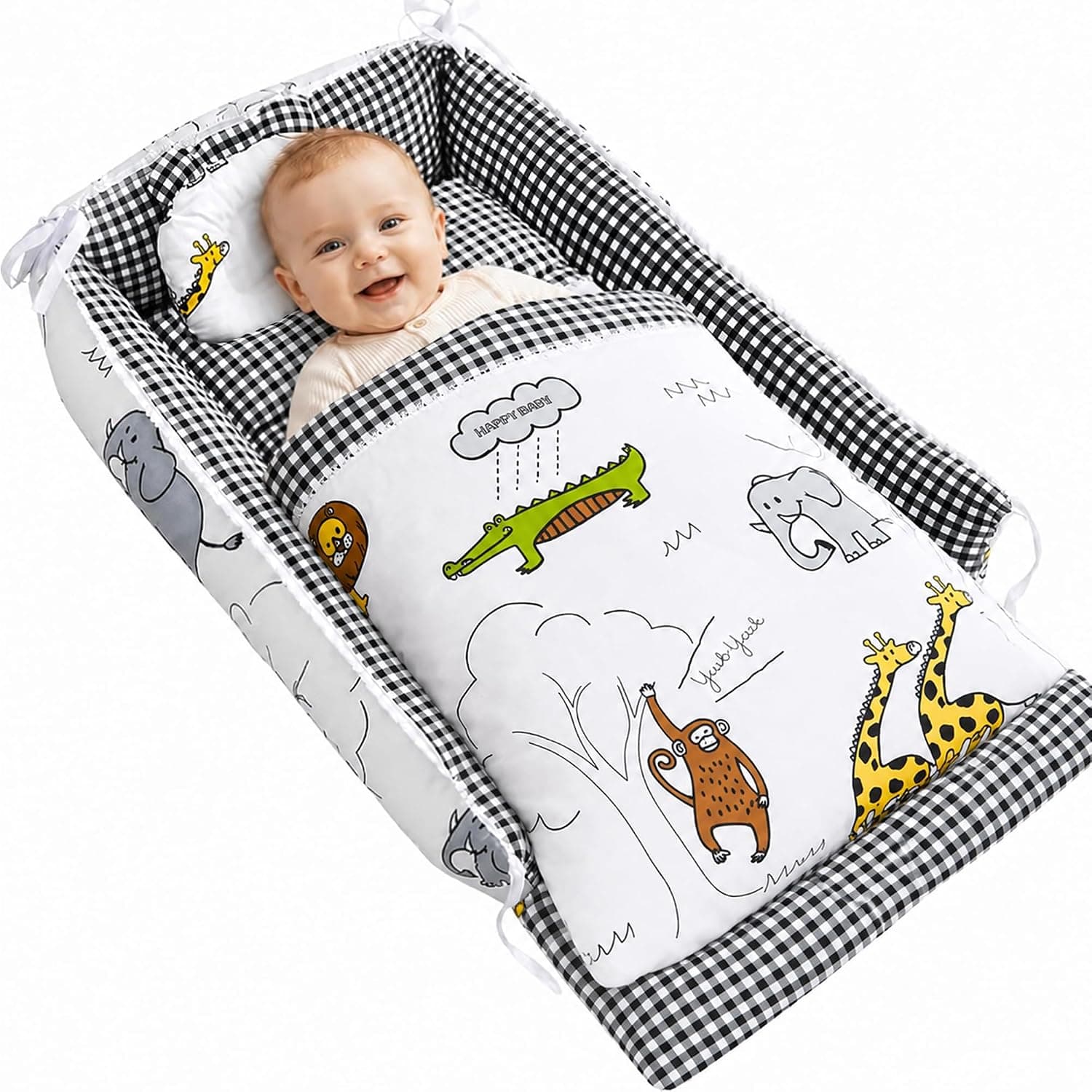 Baby Nest with Pillow & Blanket, Soft Breathable Infant Lounger for Supervised Rest, Portable Baby Cocoon for Home, Nursery & Daily Care