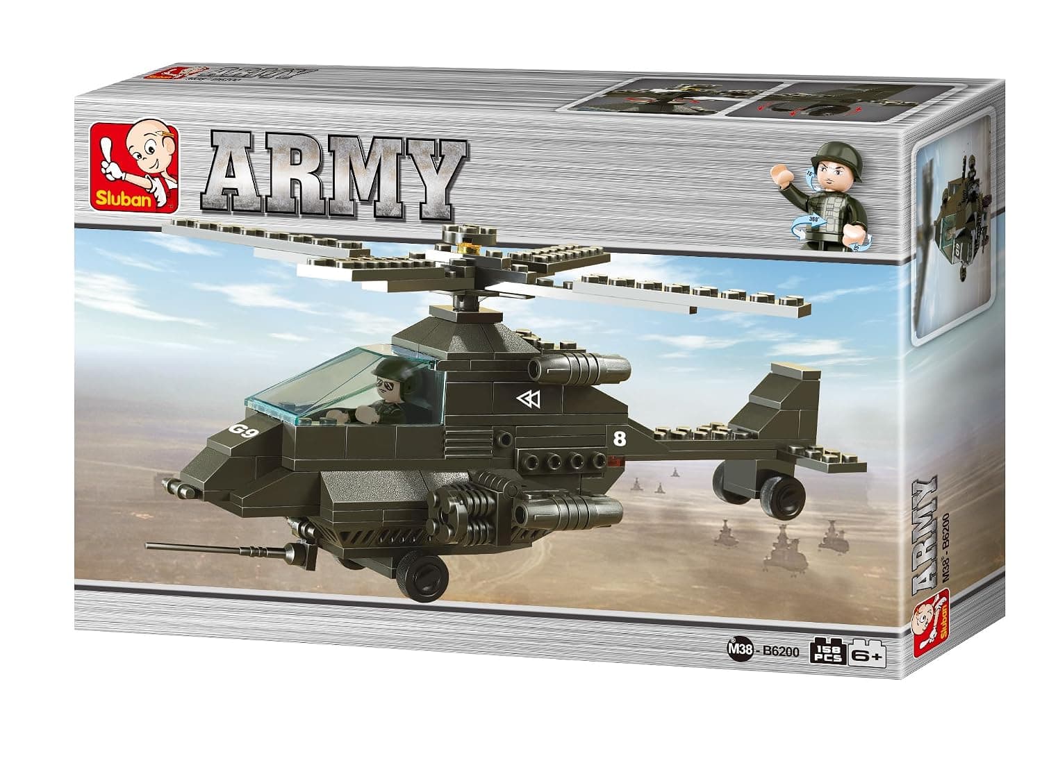 Sluban Army Series - Apache Battleplan Helicopter Building Set 158 Pcs