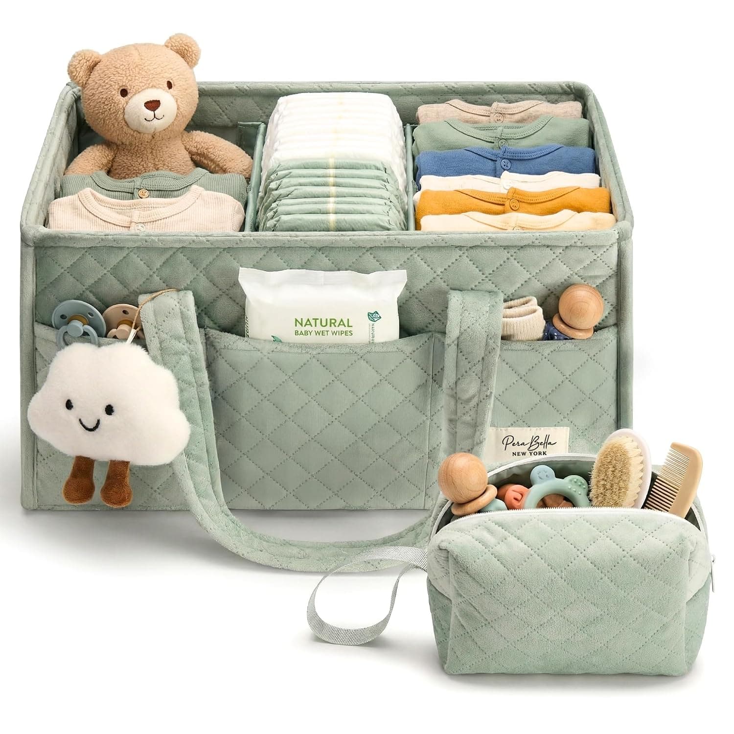 PeraBella Baby Diaper Caddy Organizer, Baby Basket Shower Gift, Portable Changing Table Basket, Postpartum Caddy & Tote Bag Pouch, Newborn Boy & Girl Nursery Essentials Registry, Car Diaper Organizer