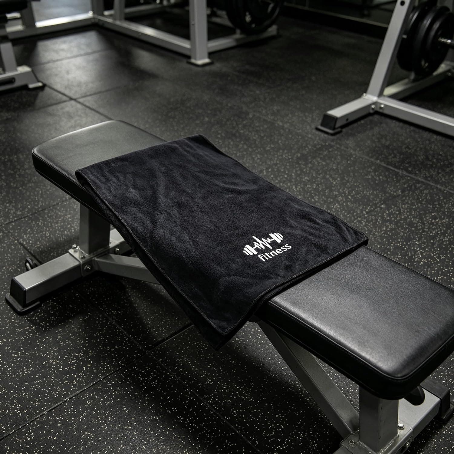 Polyester Cotton Fitness Towel,15.75×37.40in,Black with White Fitness Print,High Absorbent Breathable,Durable Washable,for Gym Equipment Cleaning