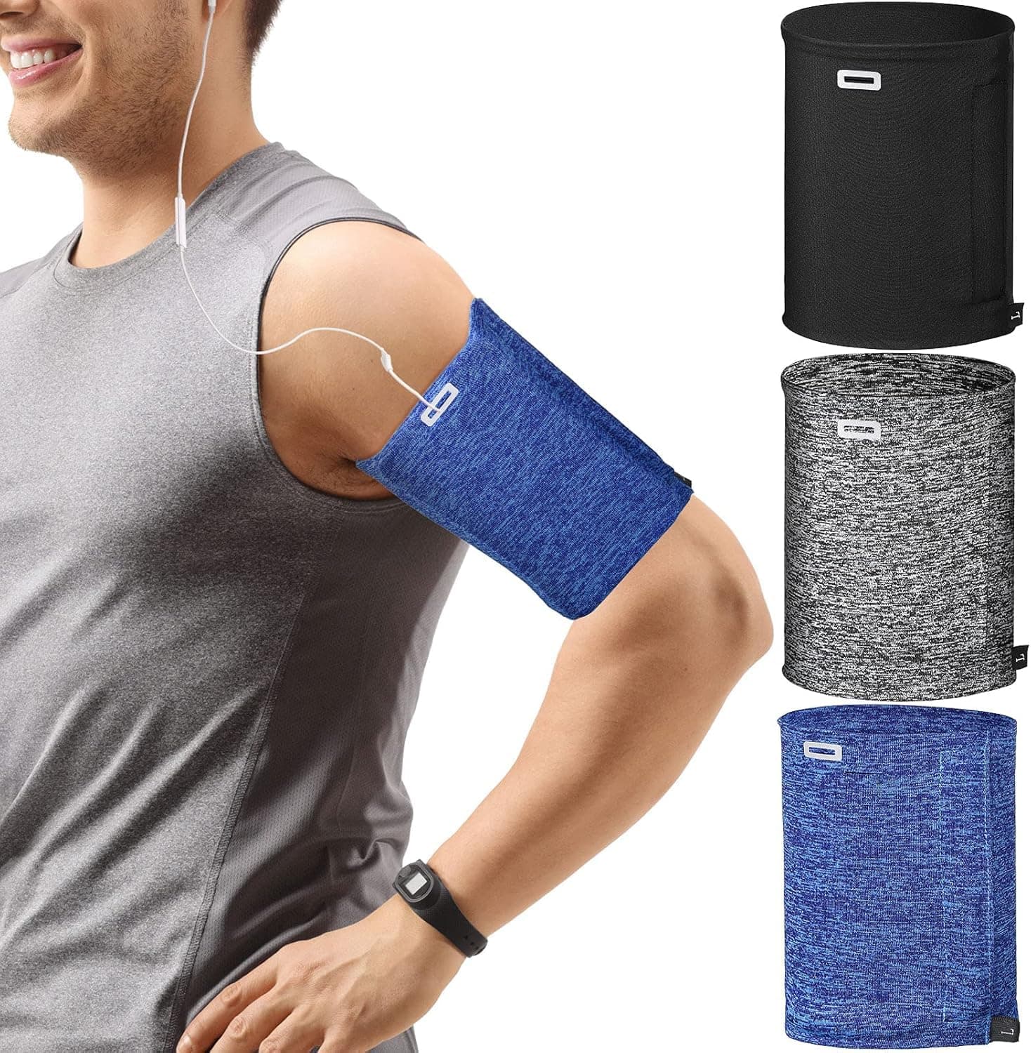 3 قطع من حامل الهاتف المحمول للركض، حزام ذراع للهاتف المحمول، ملحقات اللياقة البدنية، حقيبة الهاتف المحمول للركض (اسود، رمادي، ابيض-ازرق، L)