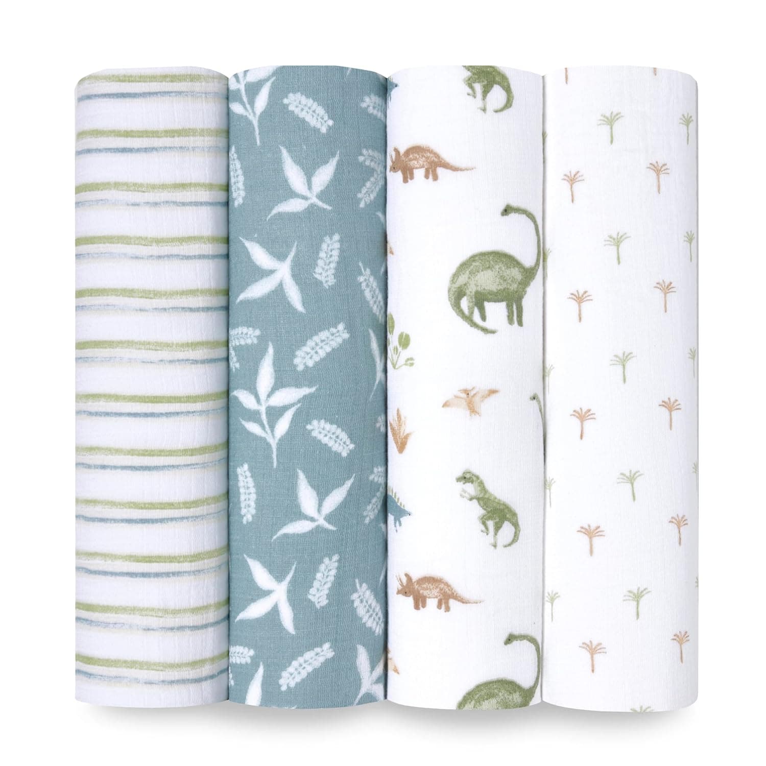 aden + anais Essentials Disney Baby Muslin Swaddle Blankets, Newborn Receiving Blanket for Swaddling, 100% Cotton Baby Swaddle Wrap, 4 Pack, Dino Jungle