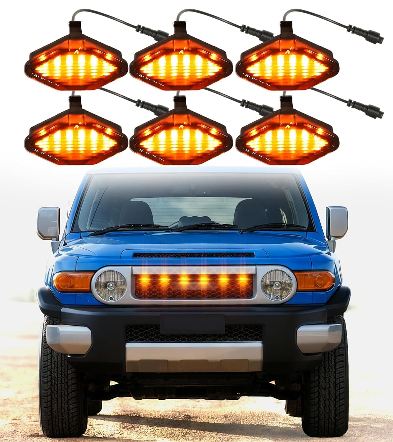 مصابيح LED للشبكة الامامية لسيارة تويوتا اف جيه كروزر 2007 2008-2014، ملحقات خارجية لسيارة اف جيه كروزر (اصفر)
