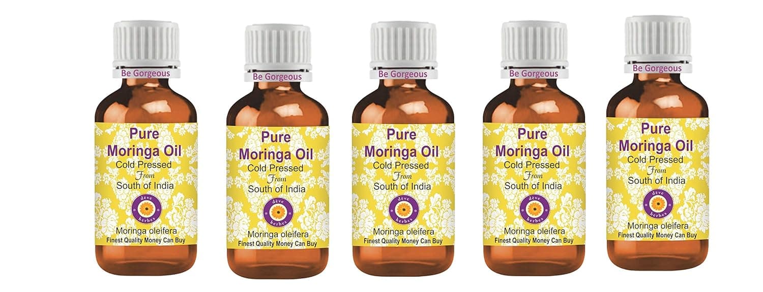 Deve Herbes Pure Moringa Oil (Moringa oleifera) Cold Pressed (Pack of Five) 100ml X 5 (16.9 oz)