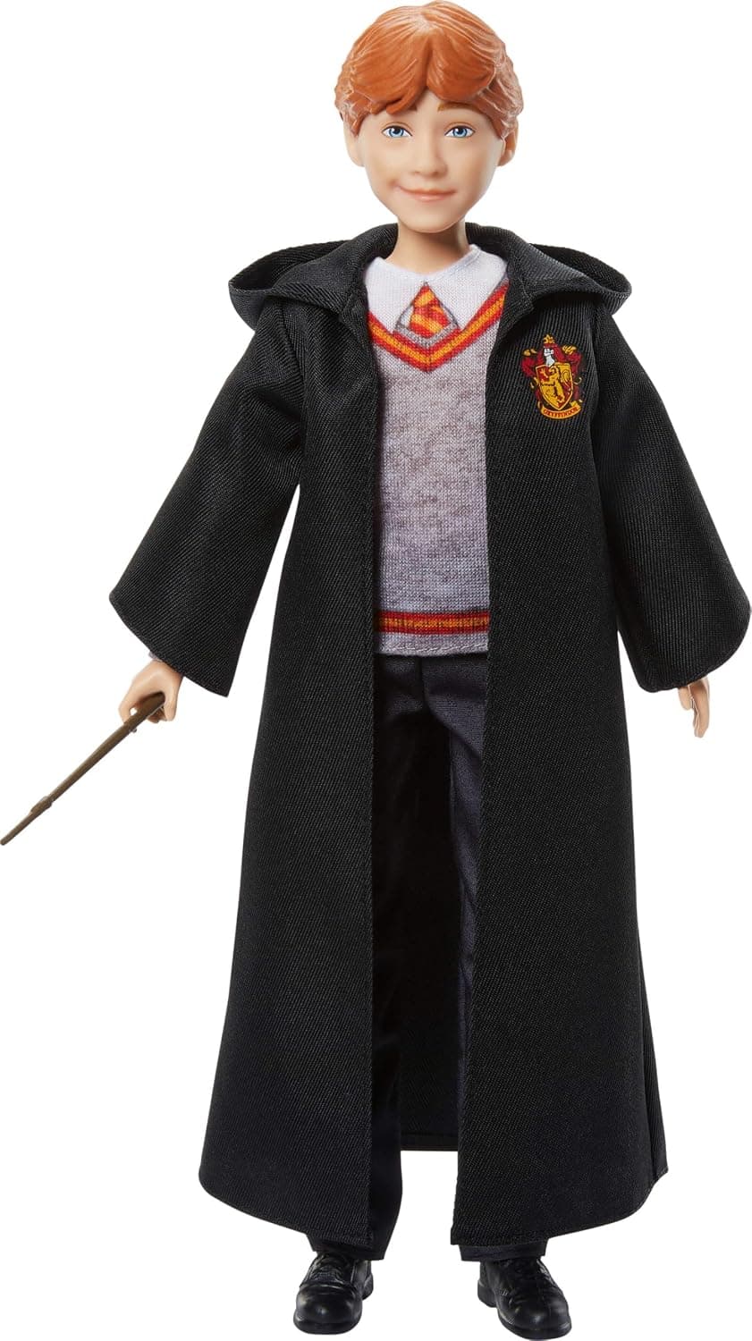 Mattel Harry Potter Toy Ron Weasley Fashion Doll in Typical Detachable Hogwarts Robe with Wand Accessory Movie Inspired JGM20