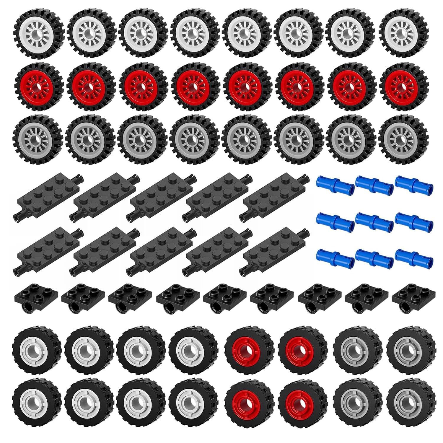 Wheels and Axles Sets Tires Building Kit, Compatible with Lego Wheels and Axles, 98 Pcs Car Parts and Classic Pieces Accessories, Bulk Bricks Sets Education Construction Toys