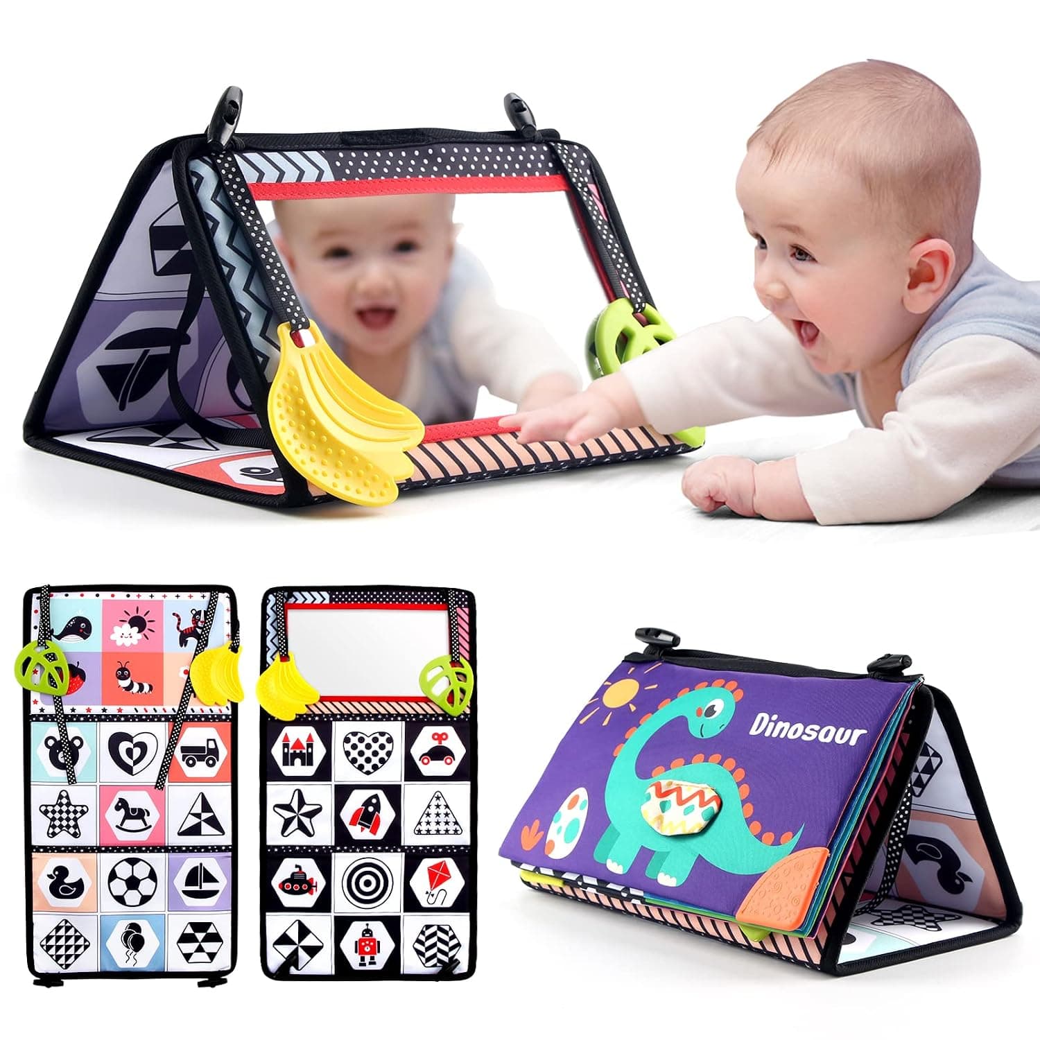 Coolplay Baby Mirror Toys Tummy Time Mirror Toy Infant Soft Cloth Book Newborn Toy Book Soft High Contrast Book for Babies