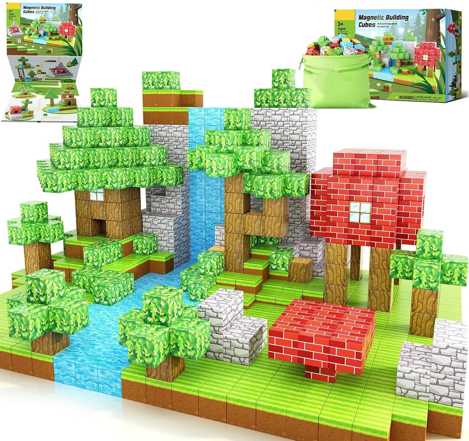 Moonmen 150PCS 3D Magnetic Building Blocks Set, Mine Magnet World Set For Toddler Educational STEM Construction Toy, Non-Toxic ABS Material Magnet Cubes Construction Toys (Amazon jungle)
