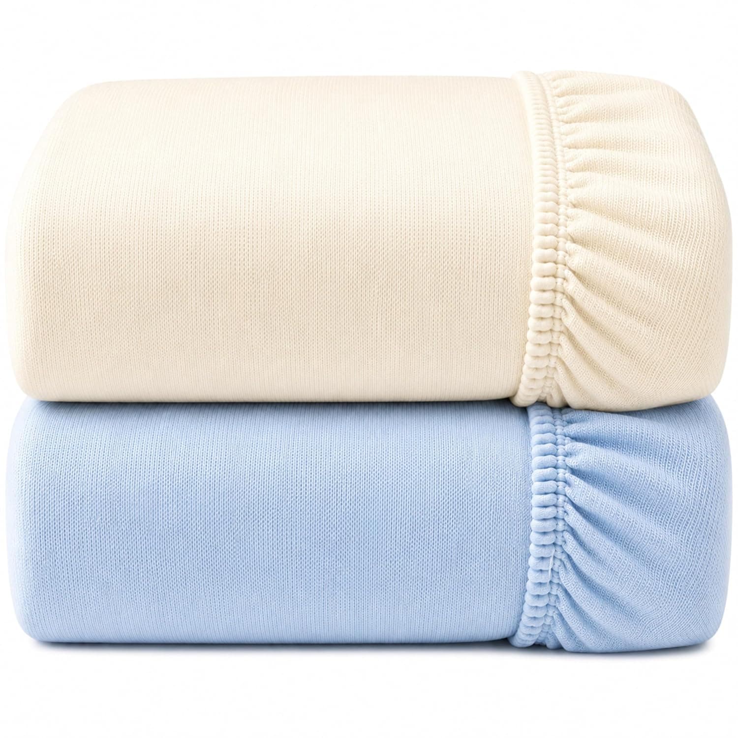 Dudu N Girlie - Cot Sheets 140 x 70 Fitted | Cotbed sheets | Soft Jersey Cotton Toddler Bed Sheets 140 x 70 Fitted Fully Elasticated Skirt Breathable Easy Care (Pack of 2, Blue & Cream) | 140x70cm Fit, Cotton Jersey Fabric, Soft Touch, Nursery Essential