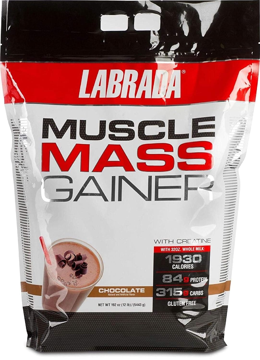 Labrada Creatine Muscle Mass Gainer Powder for Adults(Gain Weight, Post Workout,84g Protein, 315g Carbs, Gluten Free, 17g BCAA, 20 Vitamins & Minerals,16 Serving) - 12 lbs (5.44 kg)5440 gm (Chocolate)