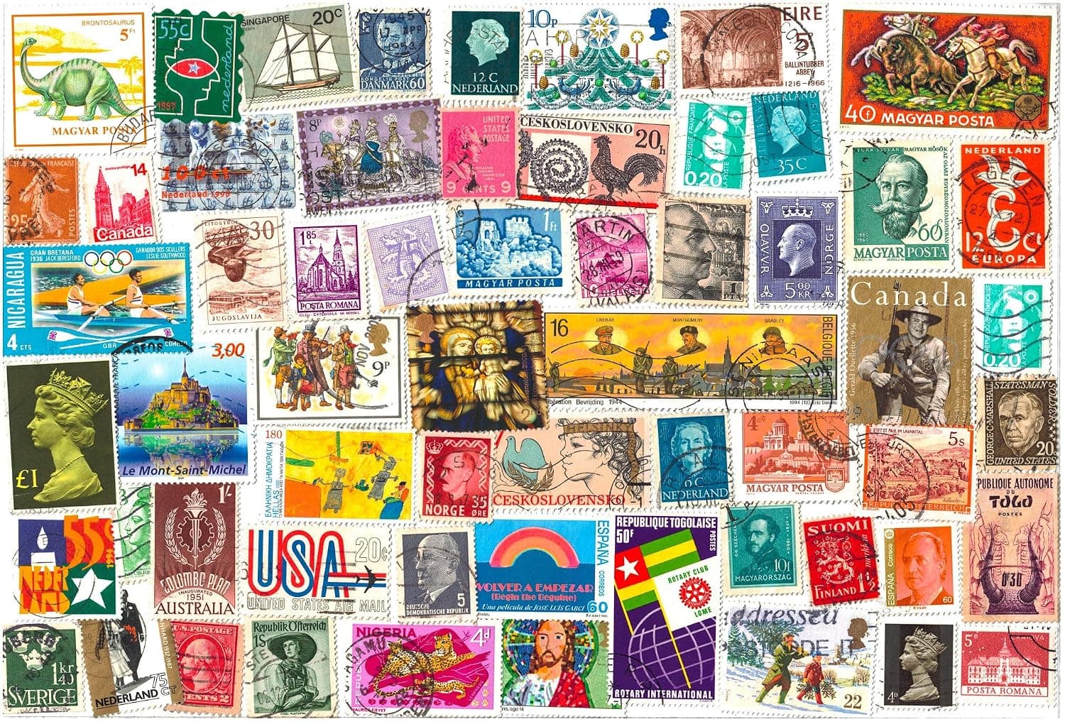 1000 Stamps from World Countries Mixed Philately Used Postage Stamps Off Paper