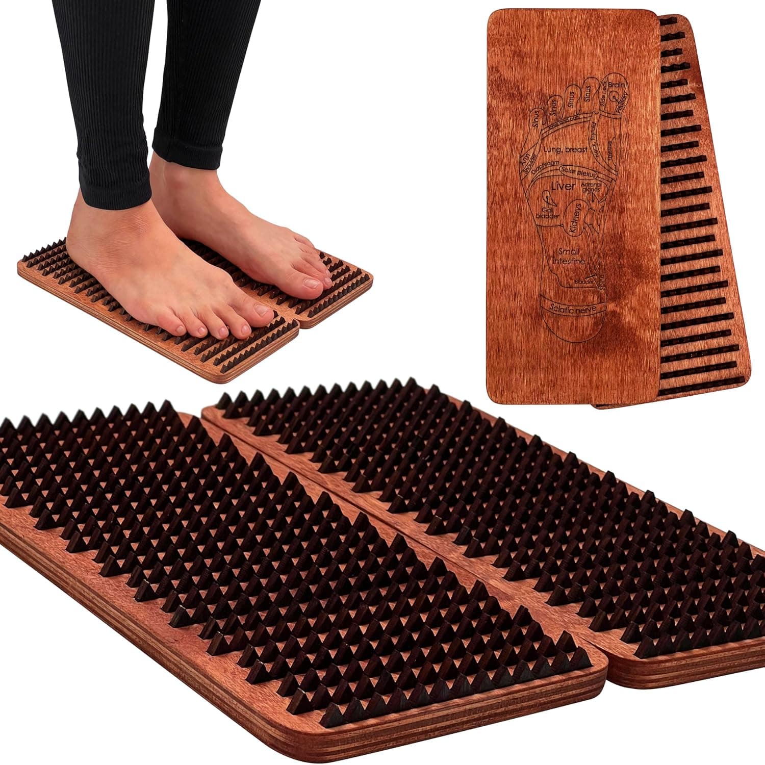 RIZONE Sadhu Board for Beginners, Wooden Spikes, Acupressure Massage Board for Deep Relaxation, Distance Between Spikes - 0.39 in