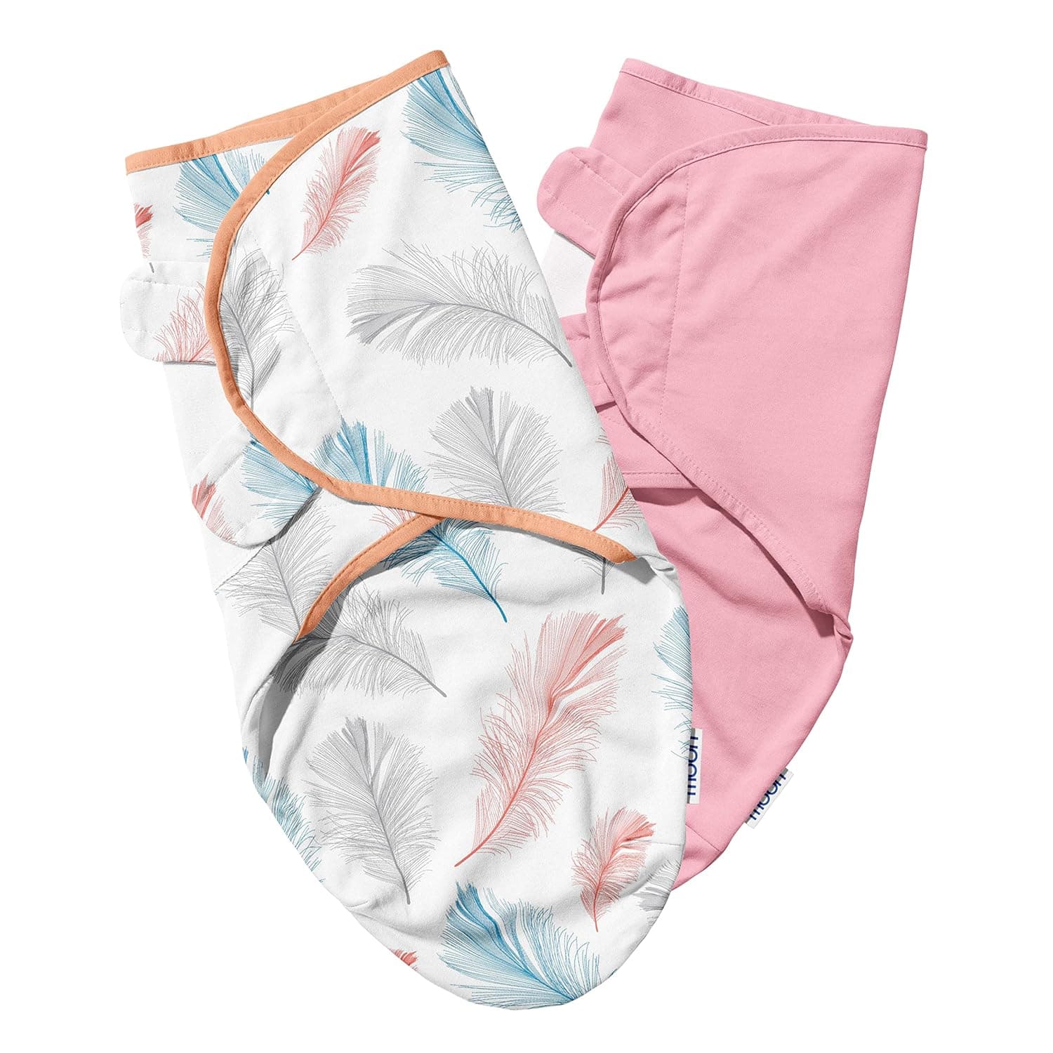 The Moon Brand Organic Swaddle Lightweight and Breathable Pack of 2 Perfect for Infant & Newborn Babies 0-6 months Baby Essential for PostBath Wrapping - Baby Clothing Ultimate Comfort -Pink Feather