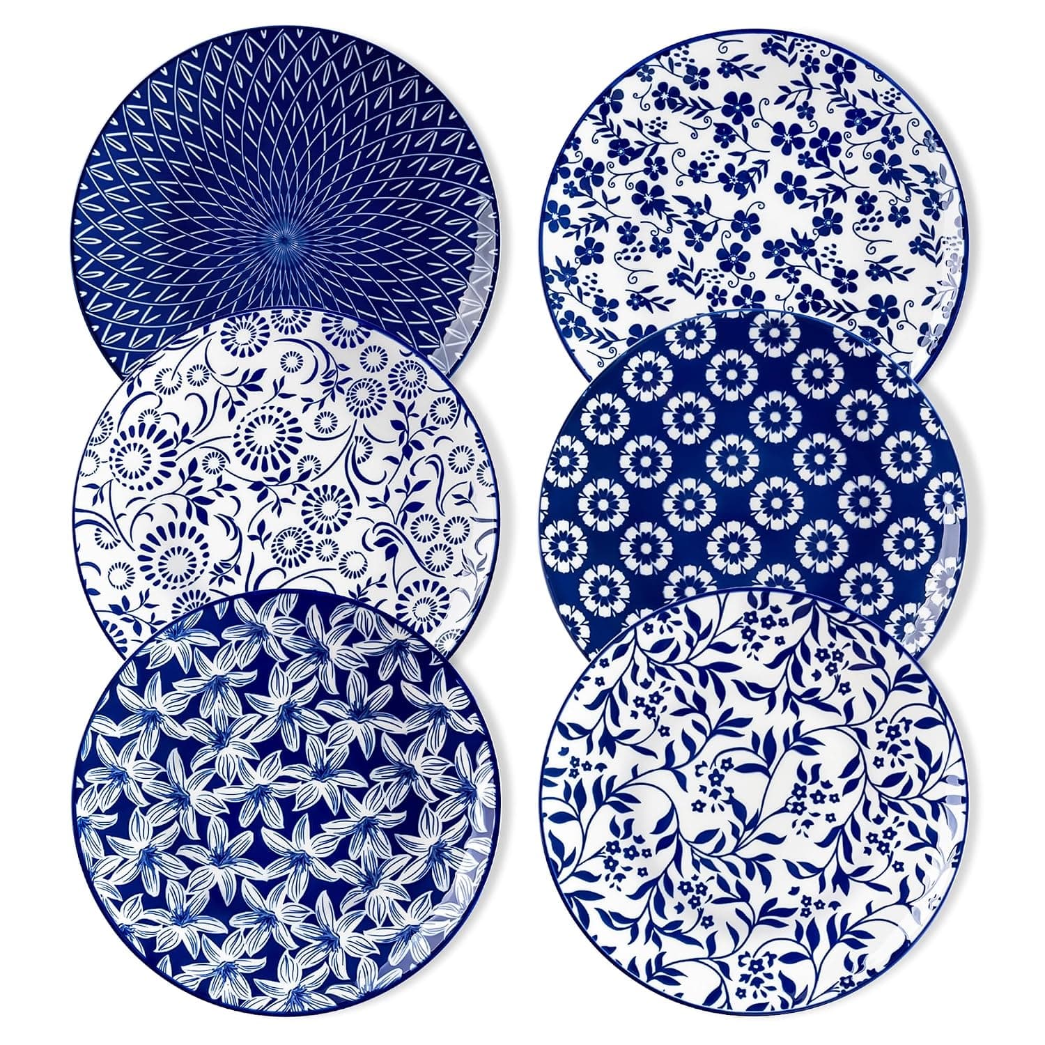 vancasso Ceramic Salad Plates Set of 6, Small Vintage 8.25 Inch Plate Set of 6 for Kitchen, Porcelain Blue and White Dessert Plates for Kitchen, Microwave Oven Dishwasher Safe, Vintage Gift | Microwave, oven, dishwasher safe, salad, dessert, tapas and appetizers, vintage floral blue and white, stackable