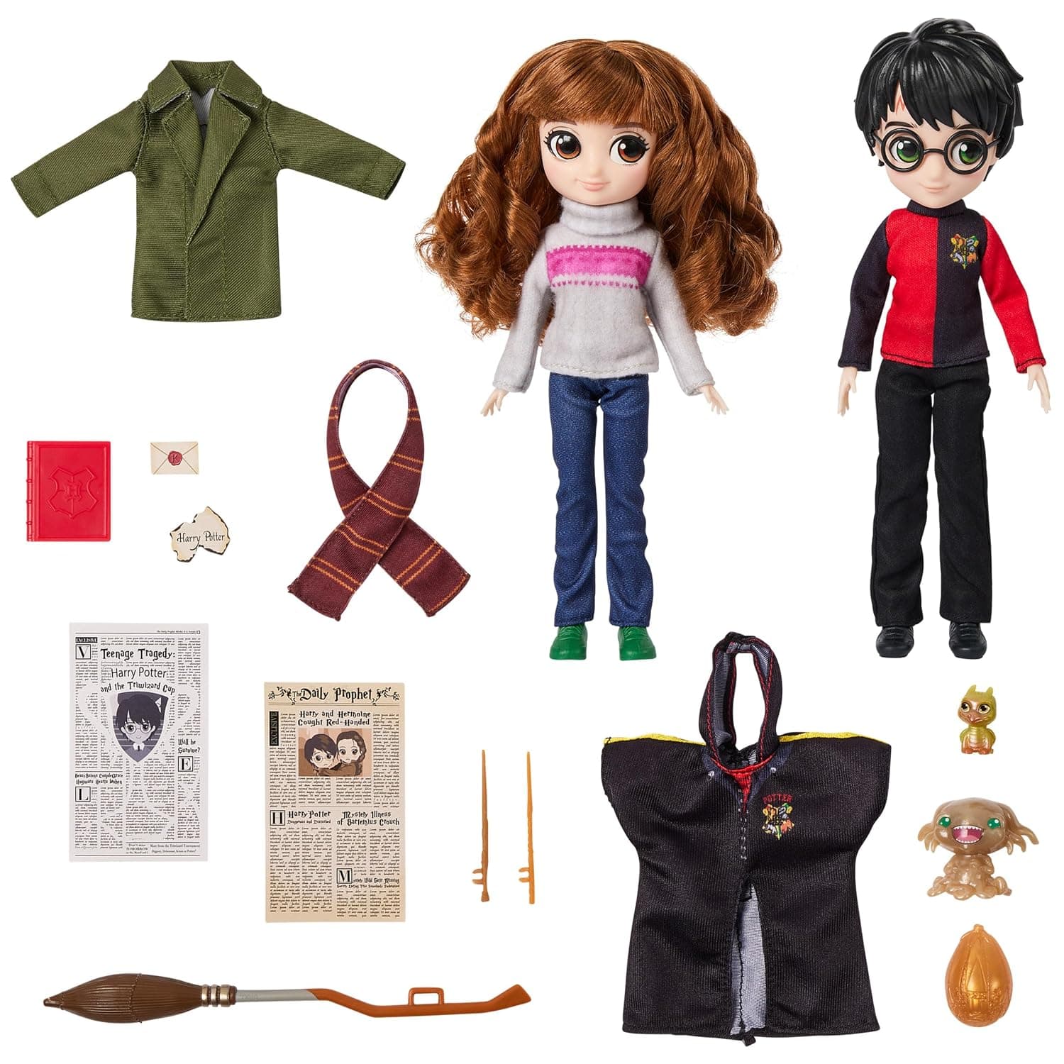 Wizarding World 6067350 Spin Master, 8-inch Harry Potter and Hermione Granger Dolls and Accessories, Gift Set with Over 20 Pieces, Toy for Children, Multicoloured, 1