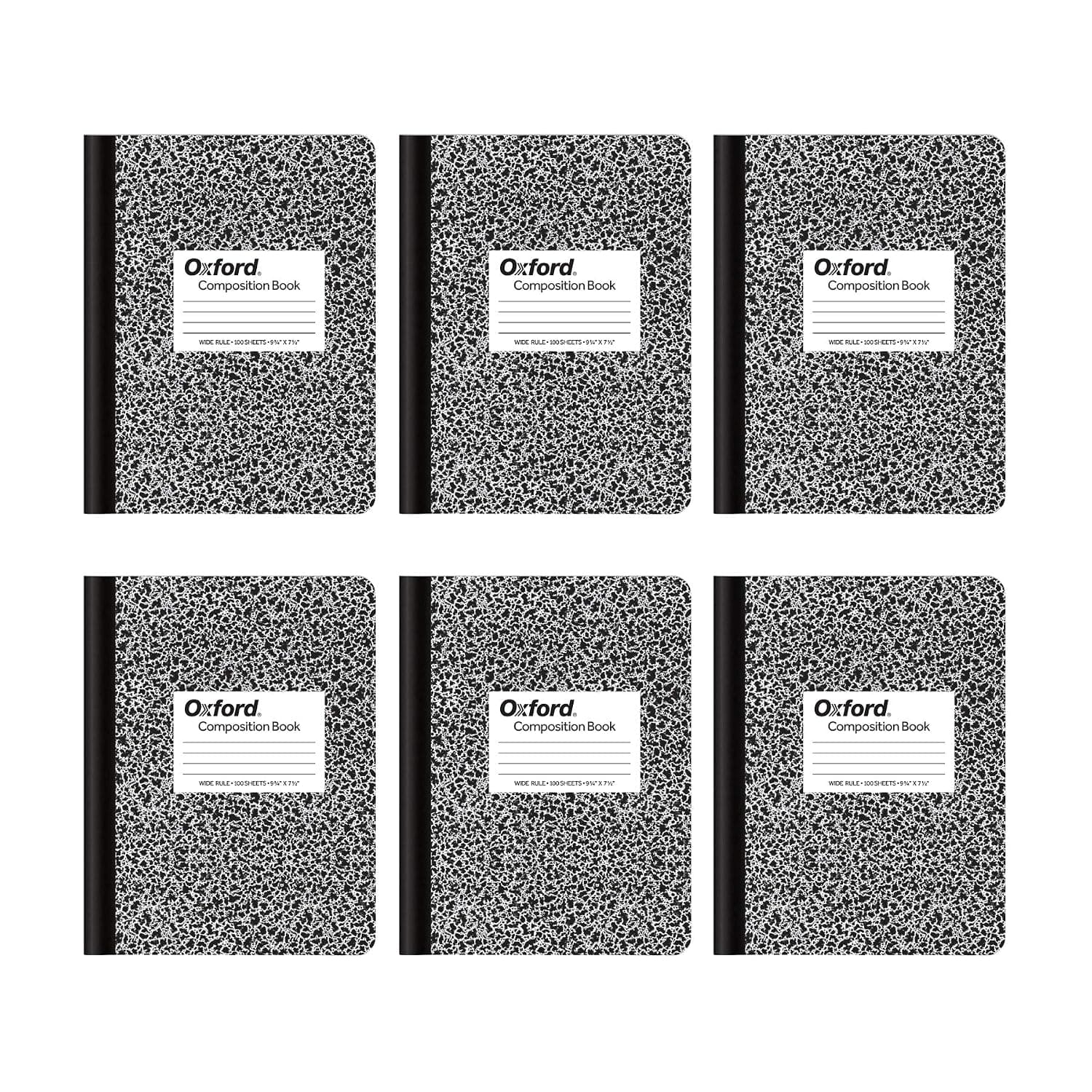 Oxford Composition Notebooks, Wide Ruled Paper, 24.7 x 19.1 cm, 100 Sheets, Black, 6 Pack (63764)