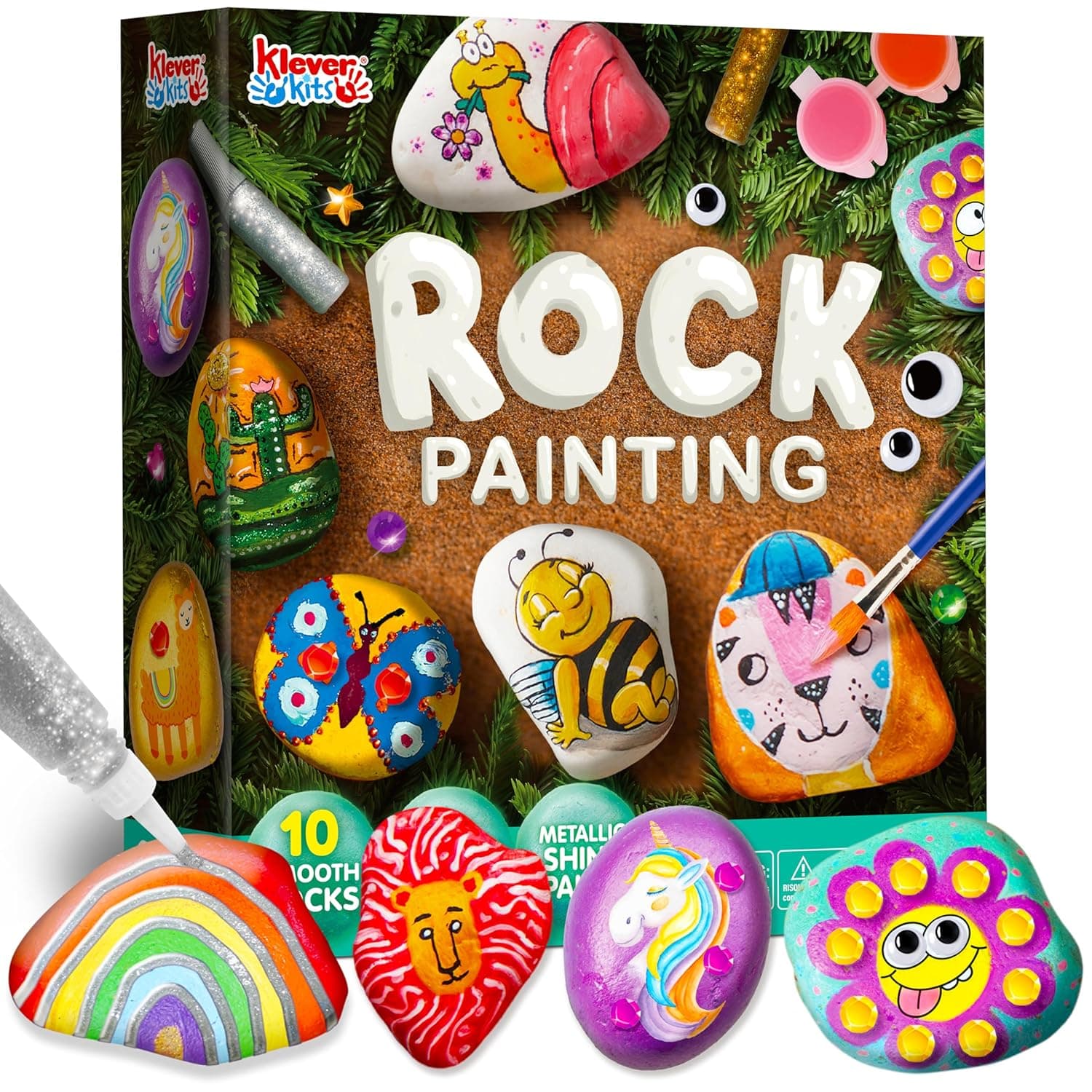 Klever Kits 12 Rock Painting Kit, Arts and Crafts Kit for Kids, DIY Supplies, Spring Crafts for Kids, Decorate Your Own Painting Craft, Family Outdoor Indoor Activity, Kids Art Kit, Kids Activity Kit