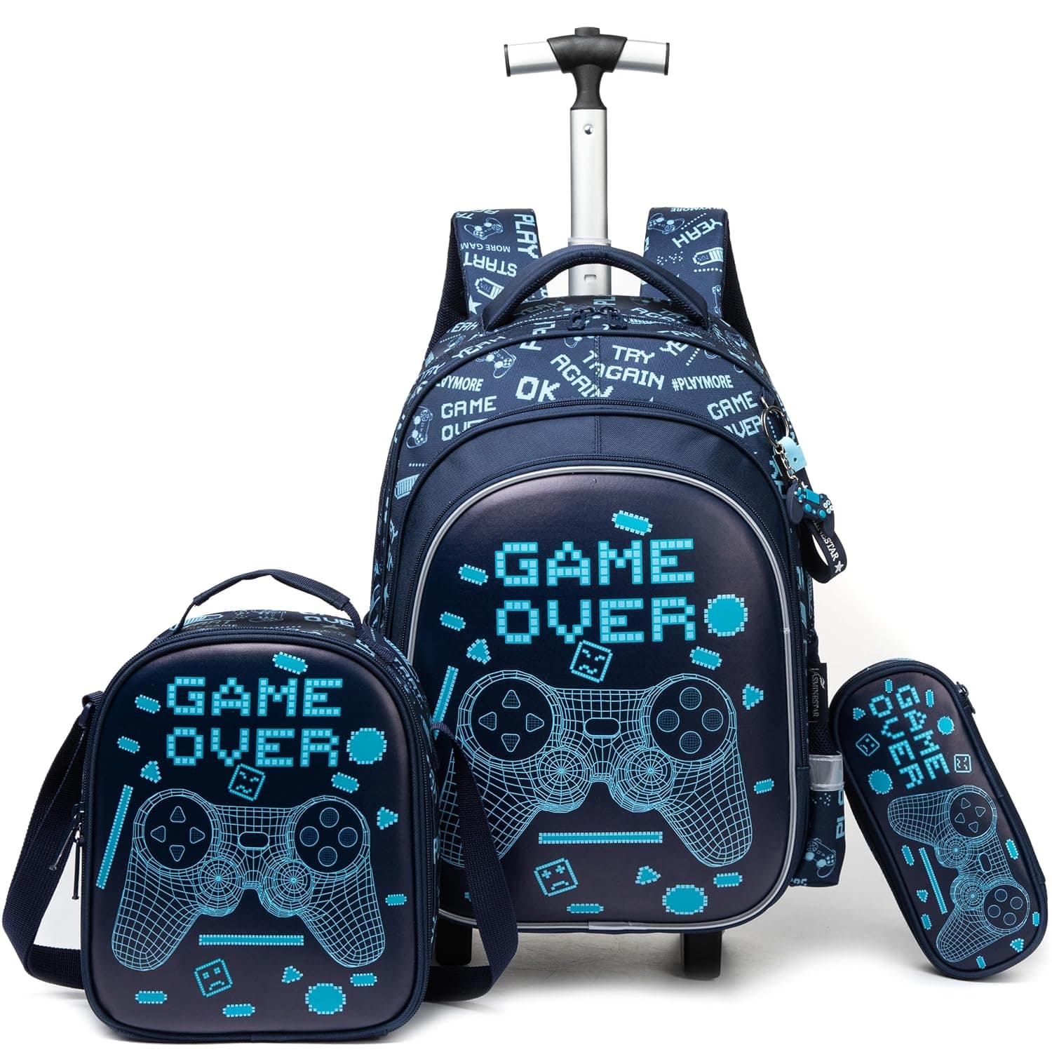HTgroce Backpack with School Trolley, 3 in 1 School Trolley for Girls for Primary School for Nursery, Girl's School Gift., E-blue, L
