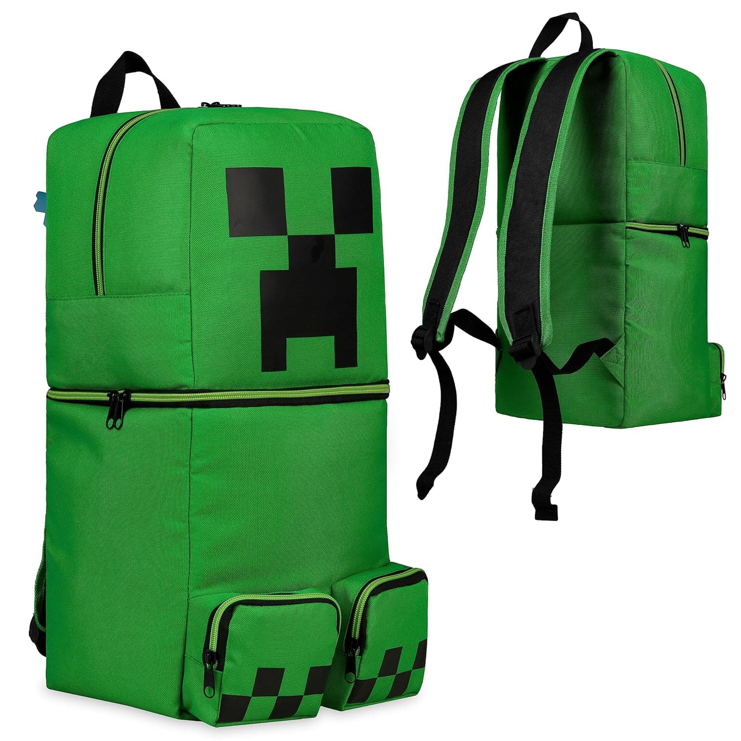 Minecraft Rucksack Kinder Jungen Kinderrucksack Creeper Freizeitrucksack mit Reißverschluss-Fächern für Schulrucksack Schule Sport Alltag