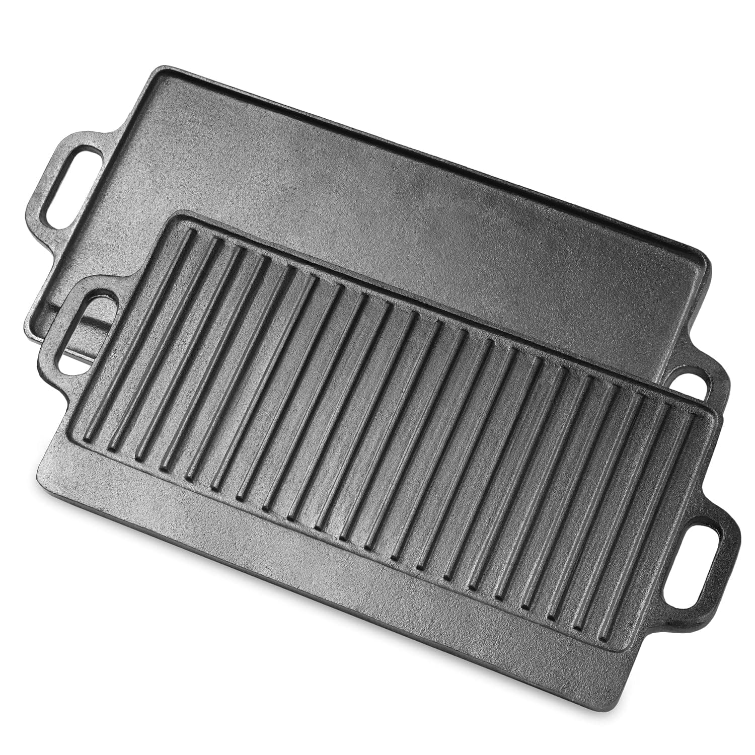ProSource 2-in-1 Reversible 19.5” x 9” Cast Iron Griddle with Handles, Preseasoned & Non-Stick for Gas Stovetop, Oven, and Open Fire
