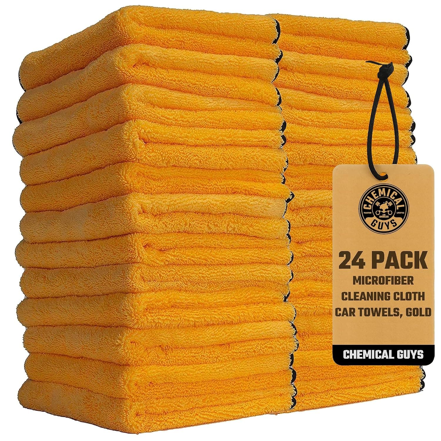 Chemical Guys MIC_506_24 Professional Grade Premium Microfiber Towels, Gold (16 Inch x 16 Inch) (Pack of 24) - Safe for Car Wash, Home Cleaning & Pet Drying Cloths