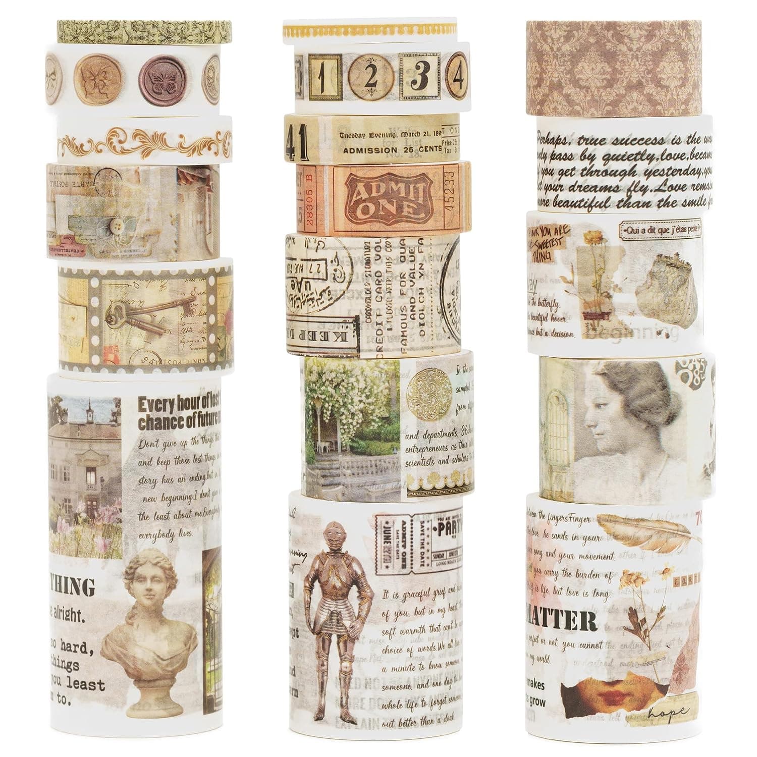 KAVI' S 18 Rolls Vintage Washi Tape Pack Retro Arts Adhesive Tapes Wide Monologue Decorative Masking Tape Sets for Craft, Kids, Scrapbook, DIY, Gift Wrapping (Story Collections)