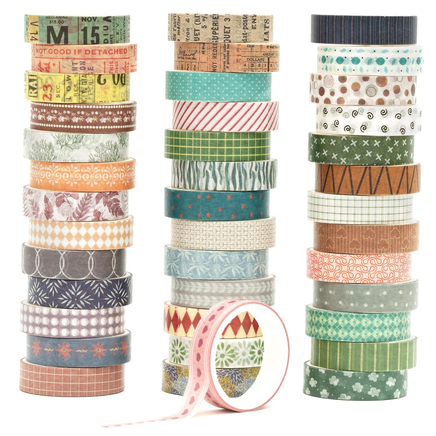 YUBBAEX 40 Rolls Basic Pattern Masking Tape Set Retro Washi Tape for Art DIY Craft Valet Journal Supplies Planner Scrapbooking Card Gift Wrapping (2-Retro Dream)