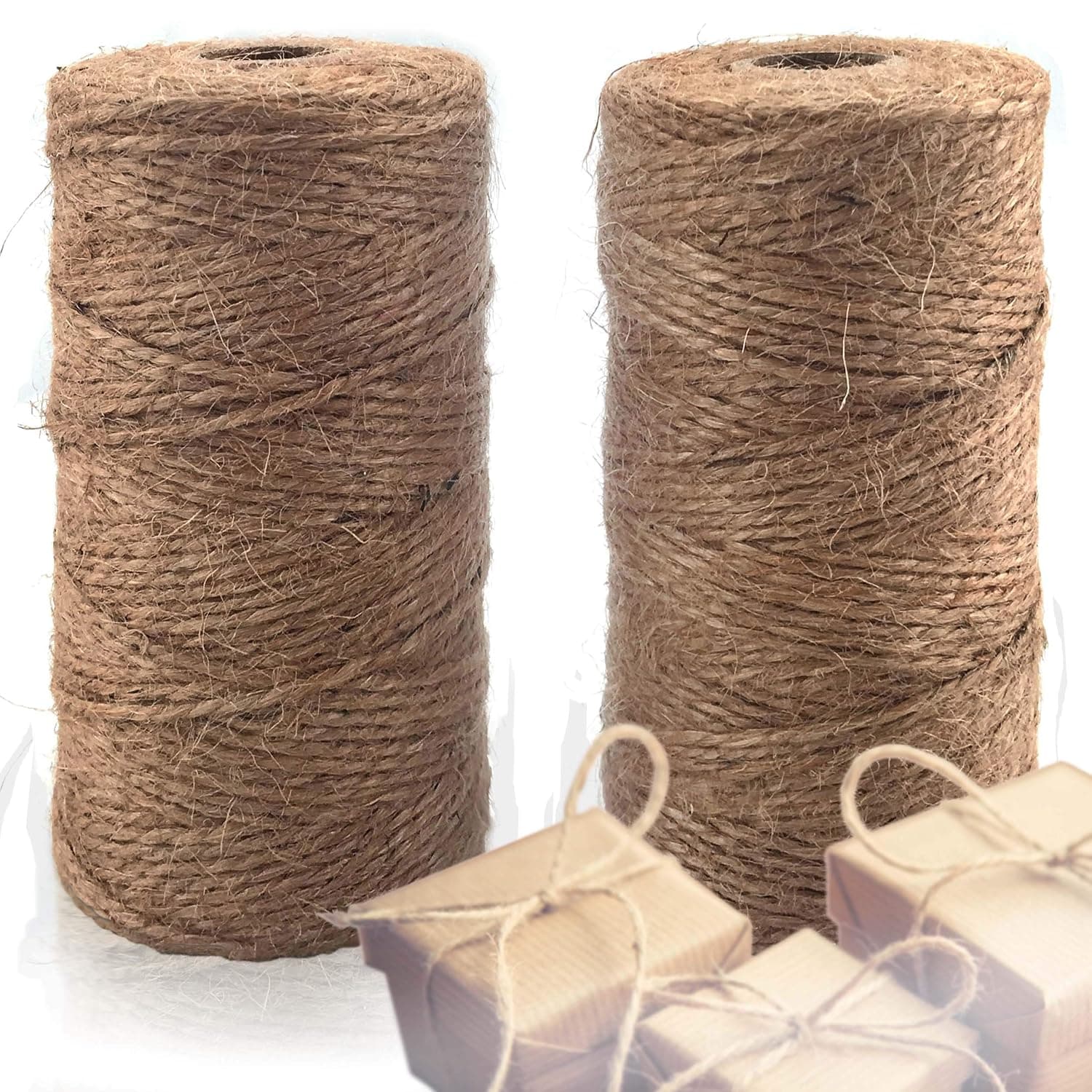 Jute Twine - Hemp Twine String, Heavy Duty, Industrial Packing Materials, Gift Wrapping, Home Decor, Gardening | 2 Pack, 656 Feet Long, 2mm Thick