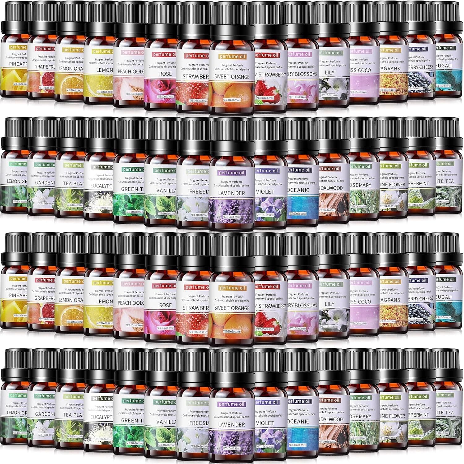 Nuanchu Set of 26 10ml Essential Oils for Aromatherapy, Diffuser, Humidifier, Candles and Bath Bombs (Fresh)