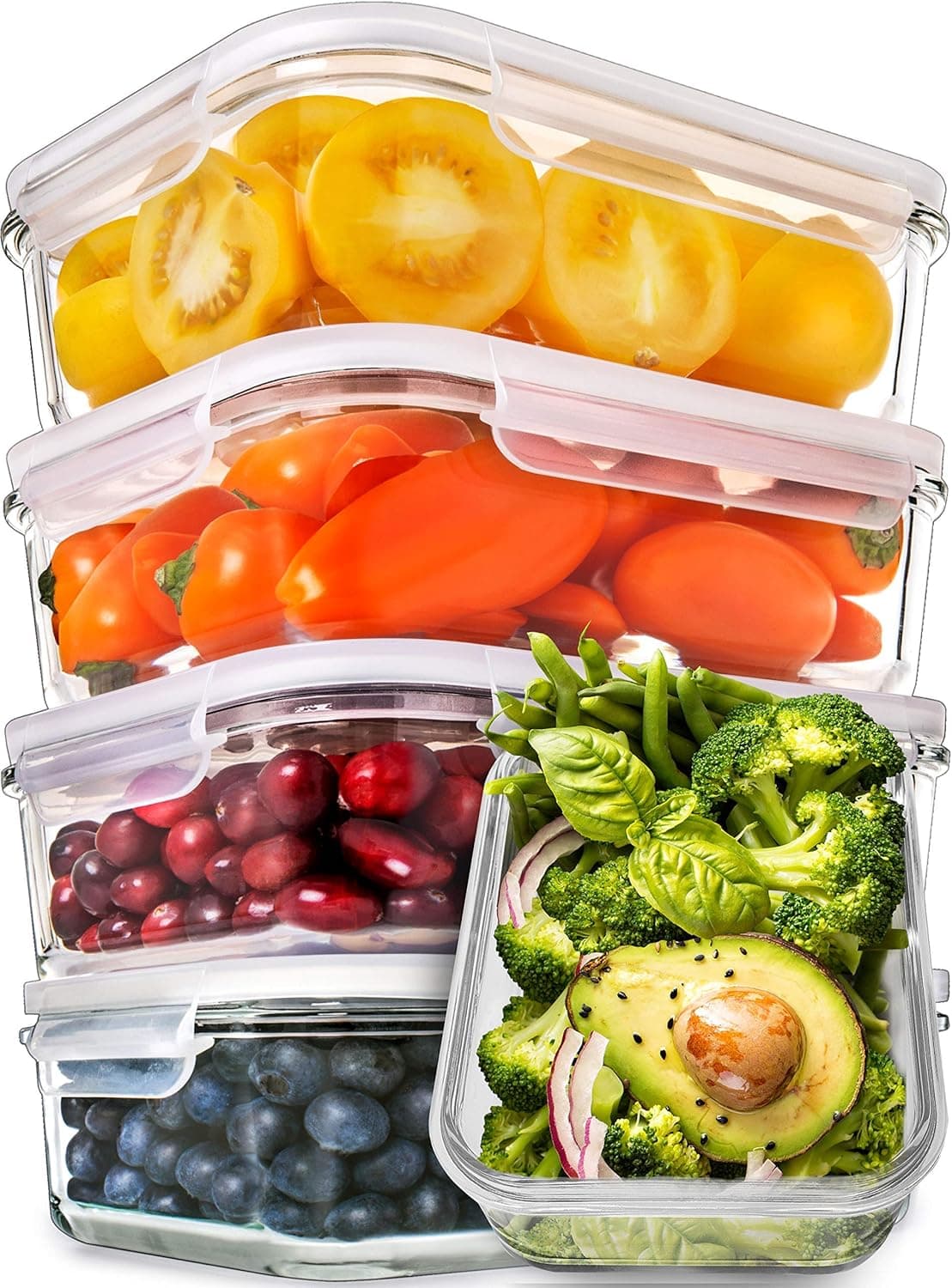 [5-pack, 30oz] Glass Container Food Storage Containers with Lids - Leak Proof Meal Prep Container Glass Lunch Containers - Freezer Containers Microwave Oven Dishwasher Safe