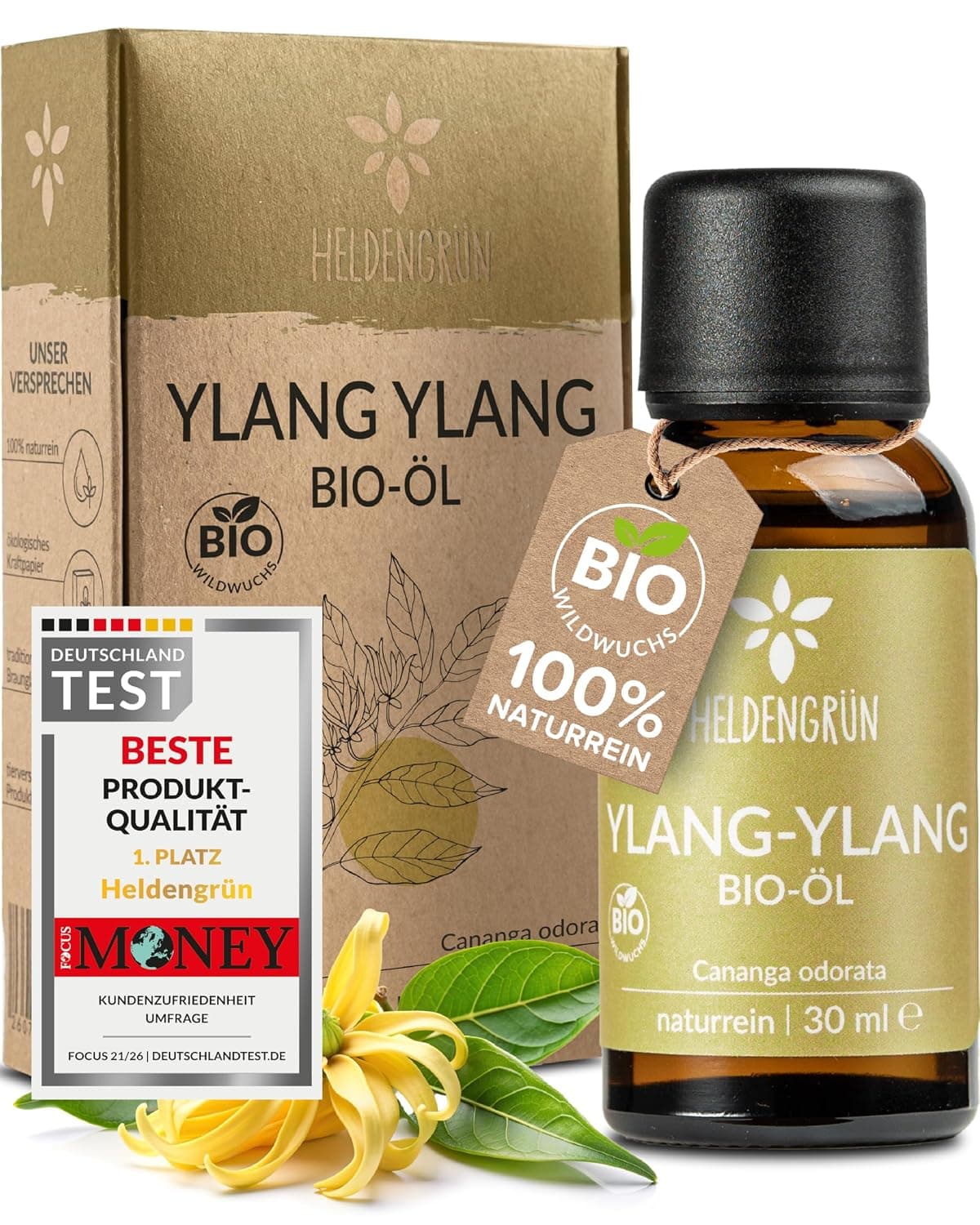 Heldengrün® Organic Ylang Ylang Oil [100% Natural Pure] Real Ylang Ylang Essential Oil - Floral, Sweet & Exotic - Fragrance Oil Ylang - Essential Oil