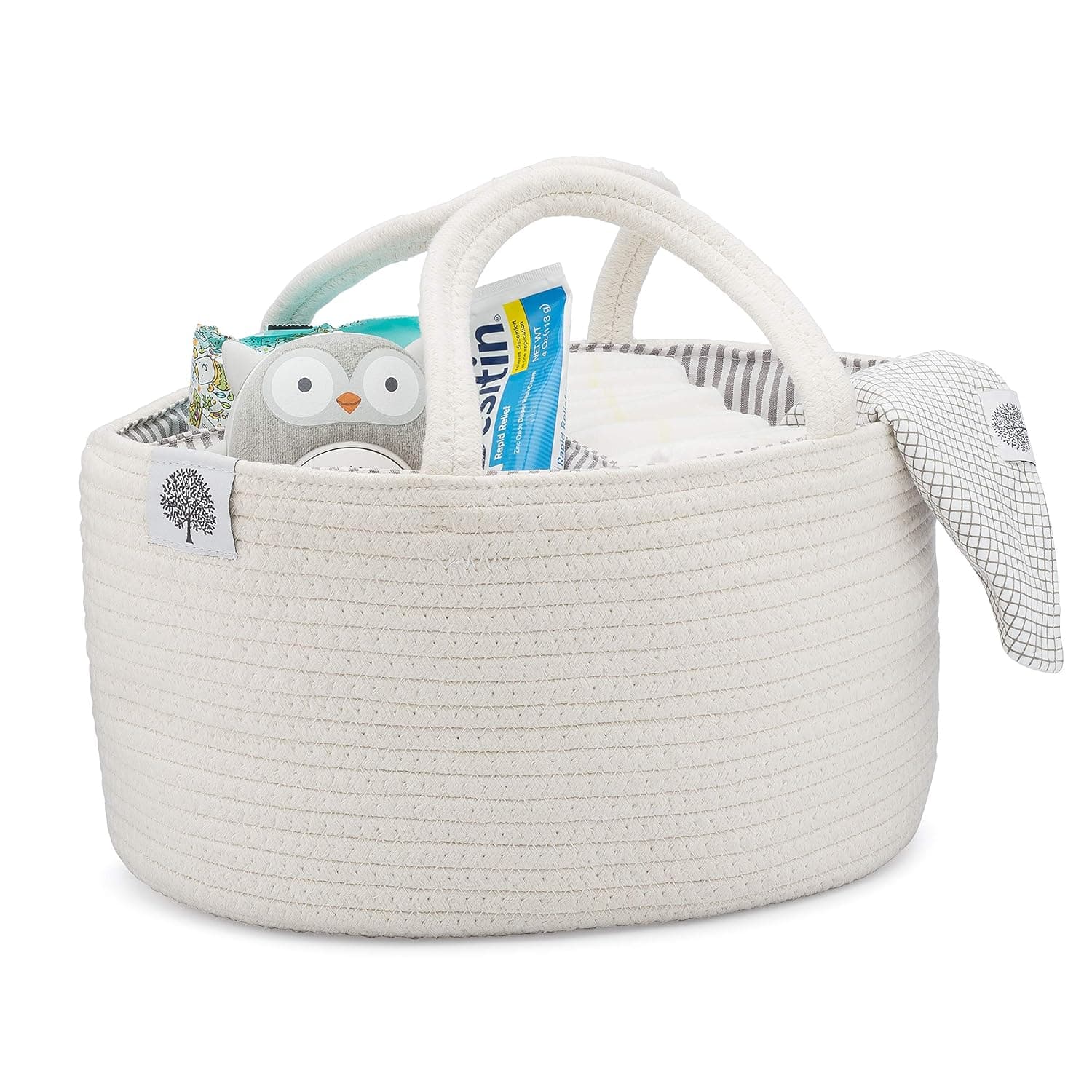 Parker Baby Co. Rope Diaper Caddy Organizer - Nursery Storage Bin and Car Organizer for Diapers and Wipes - Diaper Organizer for Essentials - White