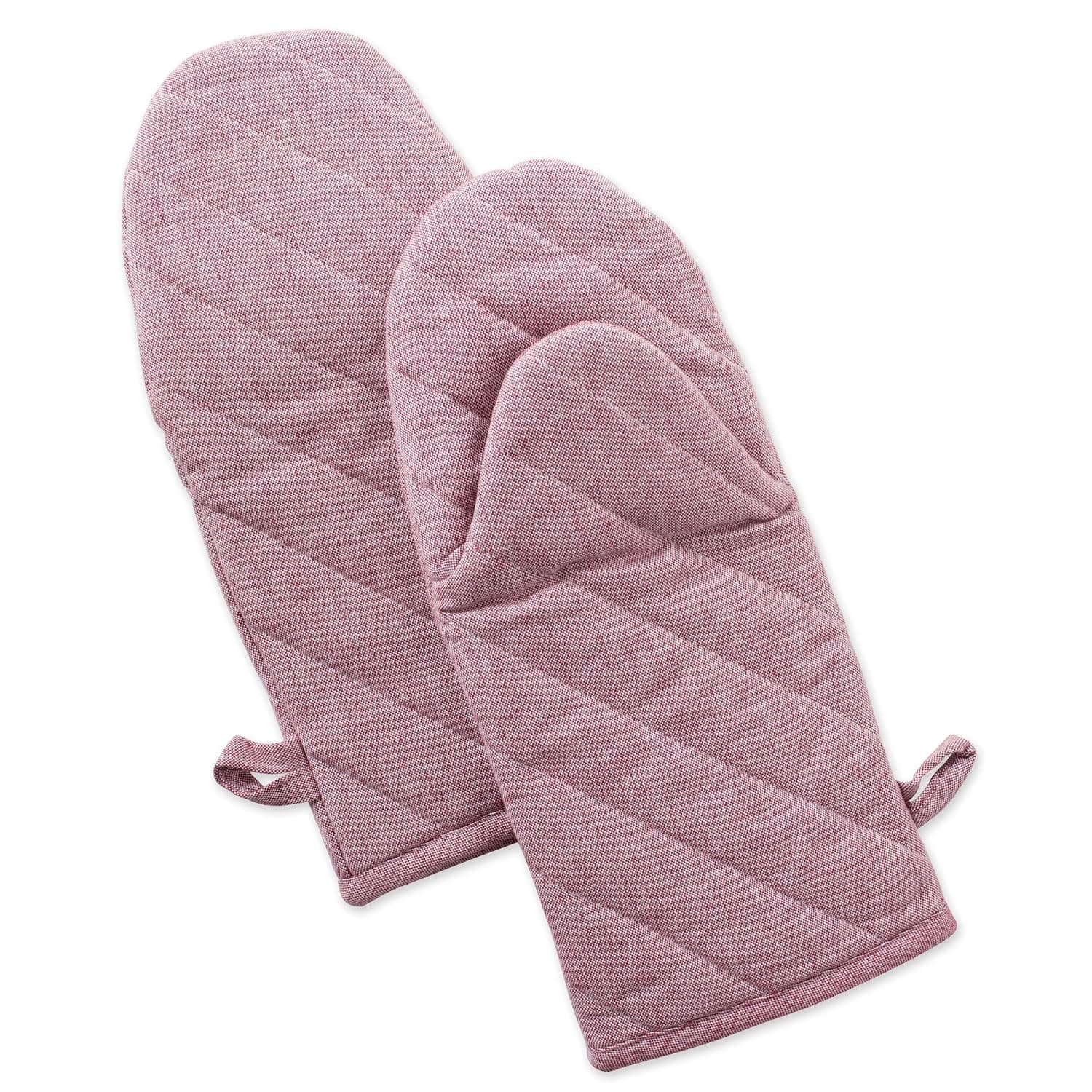 DII 100% Cotton Solid Chambray Kitchen Set, Oven Mitts, Rose, 2 Piece