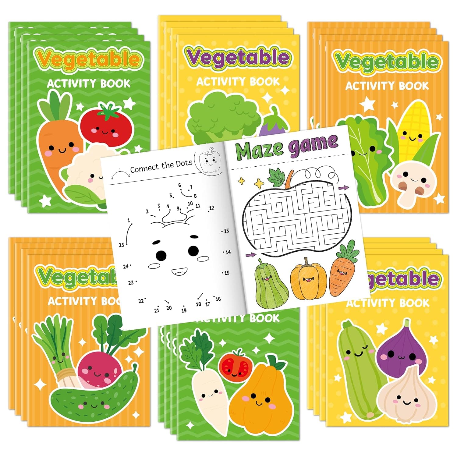 JAPBOR Vegetable Coloring Books for Kids - Garden Theme Party Favors | 24 Painting Booklets in Bulk, 6 Different Covers, DIY Farmers Market Veggie Drawing Craft Activities, Goodie Bag Fillers