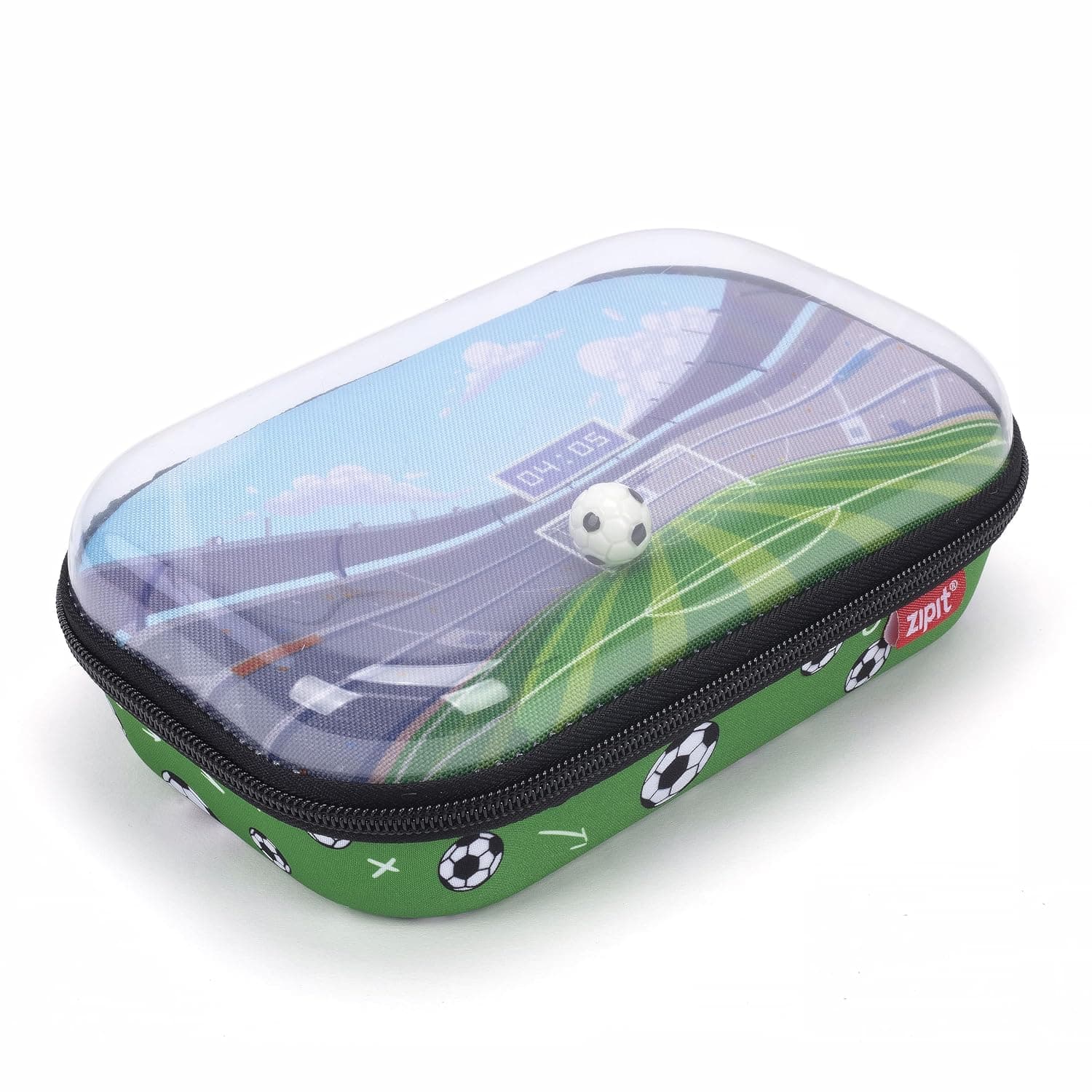 ZIPIT Pencil case with transparent lid for boys, pencil case with football motif for school, football case for children