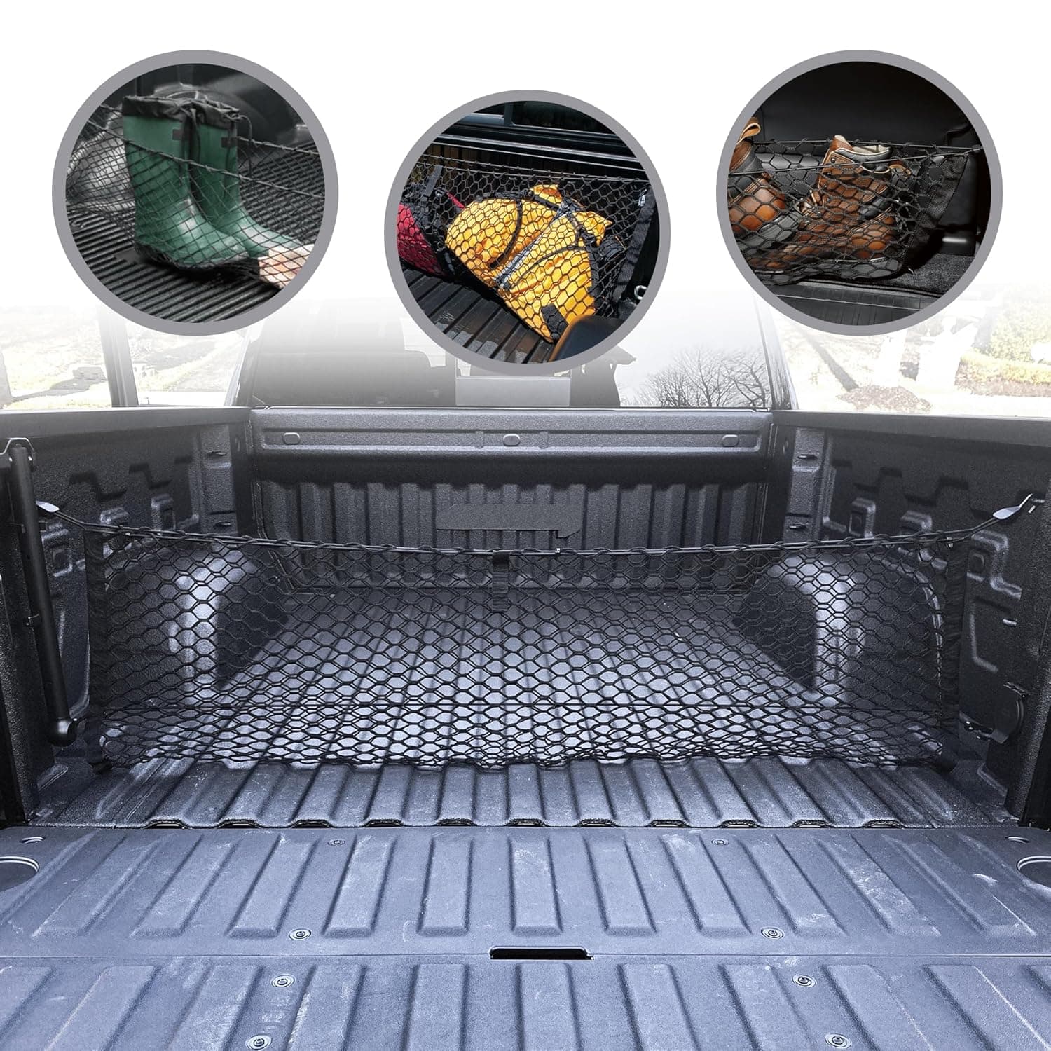 Envelope Style Trunk Mesh Cargo Net for GMC Sierra 2013 - 2023, Automotive Exterior Accessories - Premium Car Trunk Storage Organizers, Cargo Bed Net for Pickup Truck, Smart Vehicle Storage Organizer
