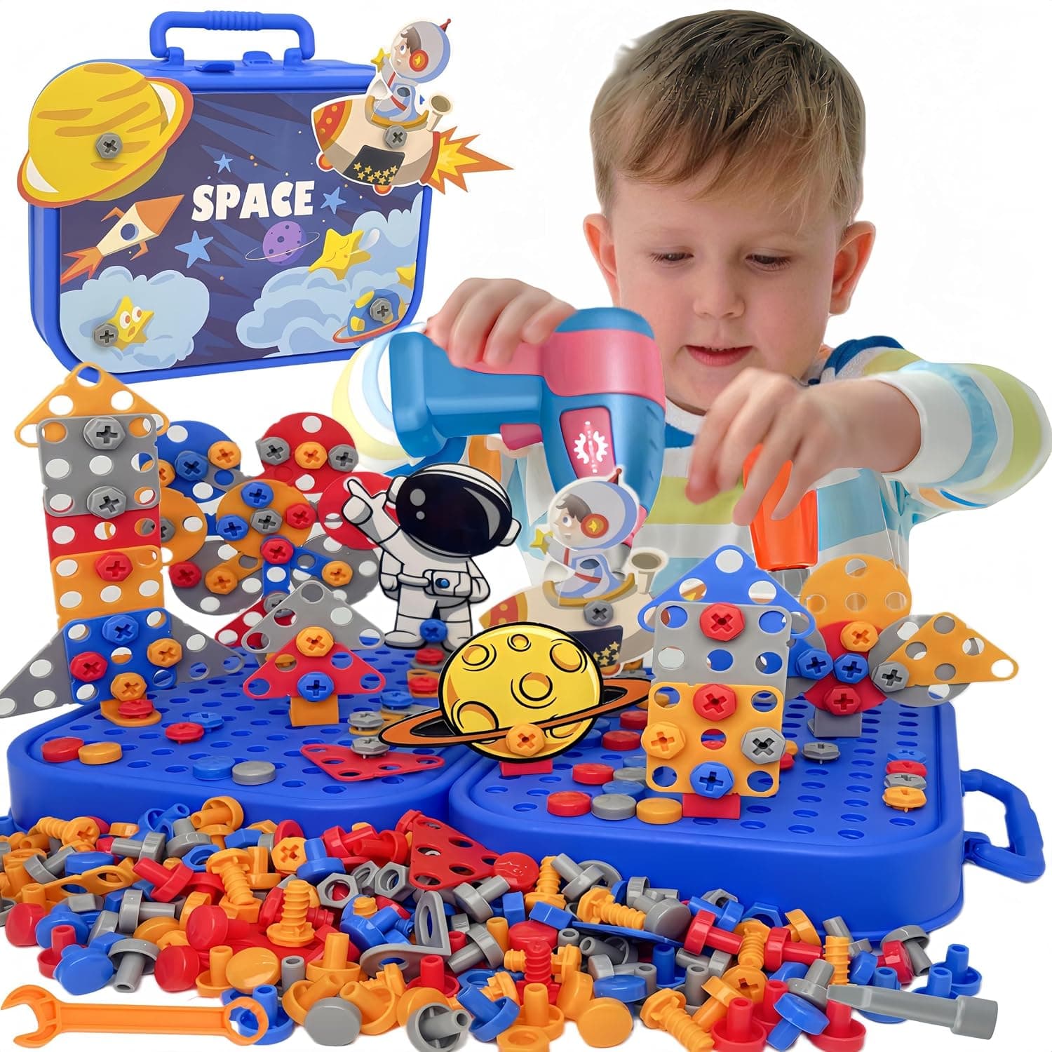 351Pcs Drill Toy, DIY Drill Set Building Blocks, Construction Engineering Toys, Electric Drill Toy with Fix Tool Box, Drill and Screw Construction Toys Kit for Boys Girls for Boys Age 4-8 Pretend Play
