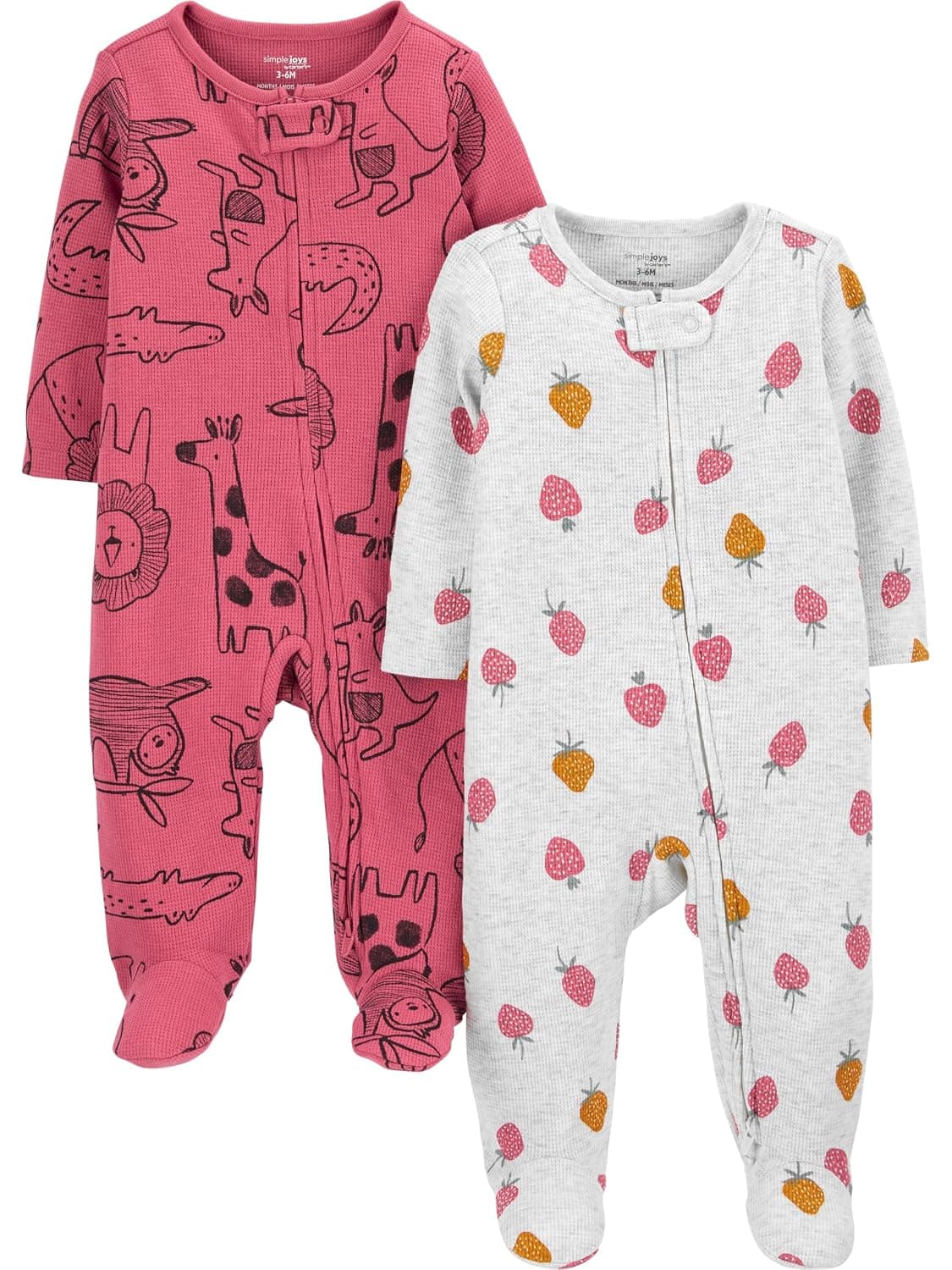 Simple Joys baby-girls 2-pack 2-way Zip Thermal Footed Sleep and Play Baby and Toddler Sleepers (pack of 2)
