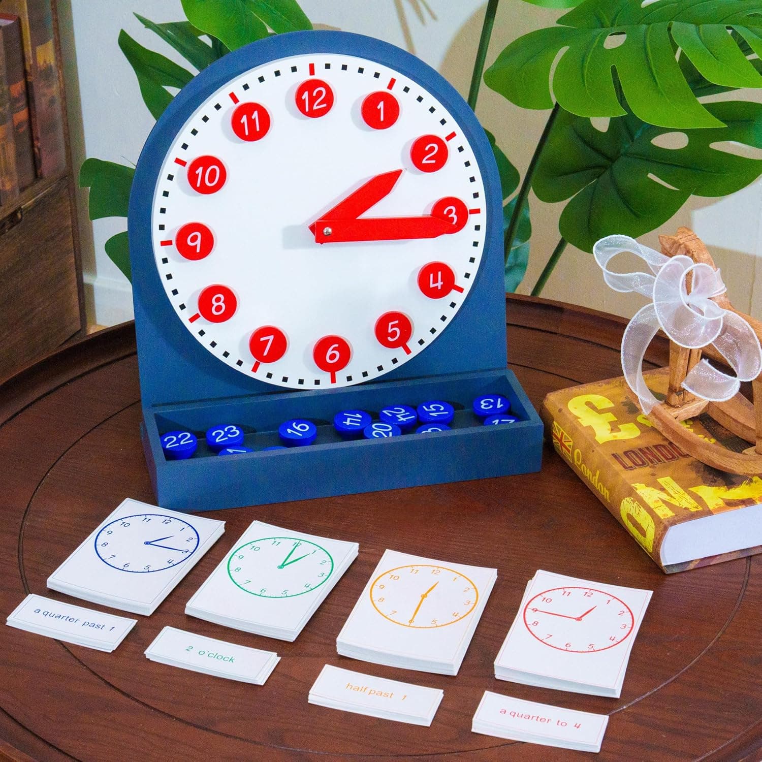 Premium Montessori Learning Clock- 12-in Solid Beechwood Teaching Clock with Movable Hands & Numbers, Math & Sensory Toys for Kids Ages 3-8+, Homeschool & Classroom Materials (3.9 lbs)