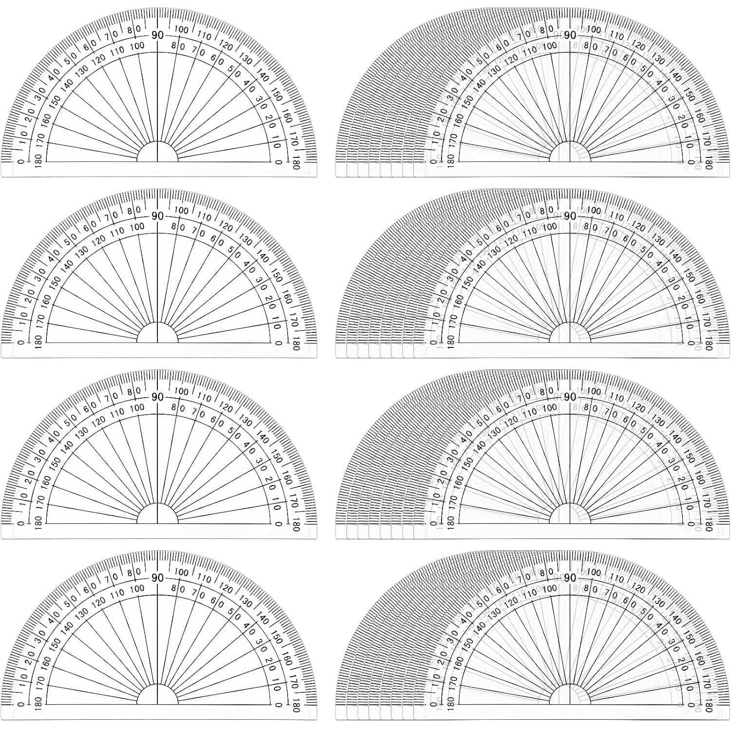 Zonon 200 Pcs 4 Inch Clear Plastic Protractor Bulk Math Protractors Set 180 Degrees Geometry Drafting Tools for Classroom Industry Office Back to School Supplies