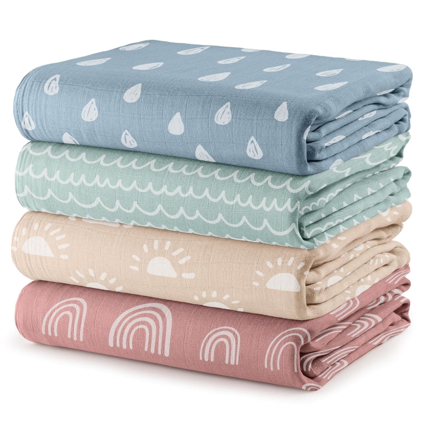 Comfy Cubs Muslin Swaddle Blankets Neutral Receiving Blanket Swaddling, Wrap for Boys and Girls, Baby Essentials, Registry & Gift (Sun, Rainbow, Rain, Doodle)