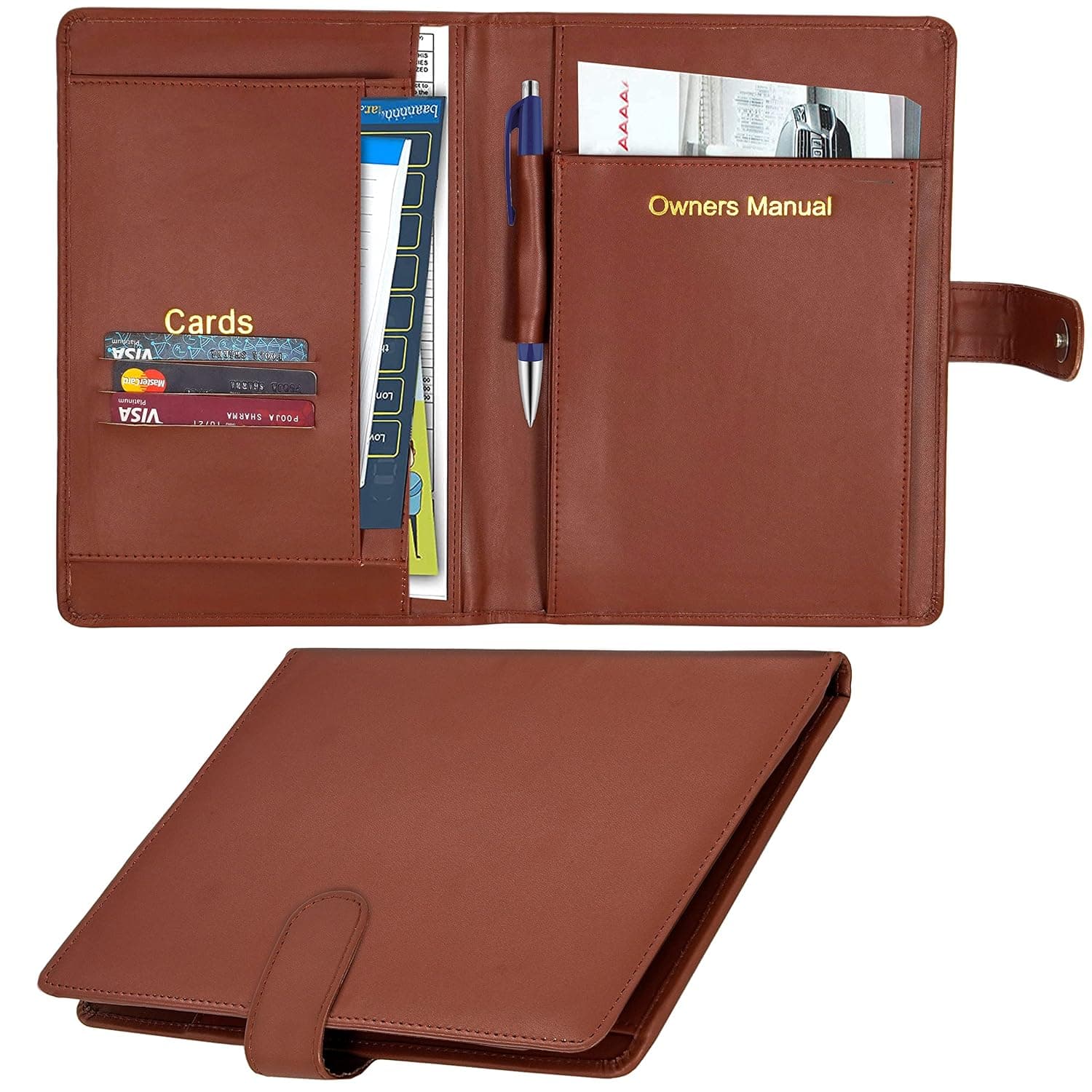 Storite Car Document Holder – Vehicle Registration & Insurance Card Organizer, Driving Licence & Paperwork Storage Wallet for Car Glove Box (Brown, 23.5 x 18.5 x 2.5 cm)