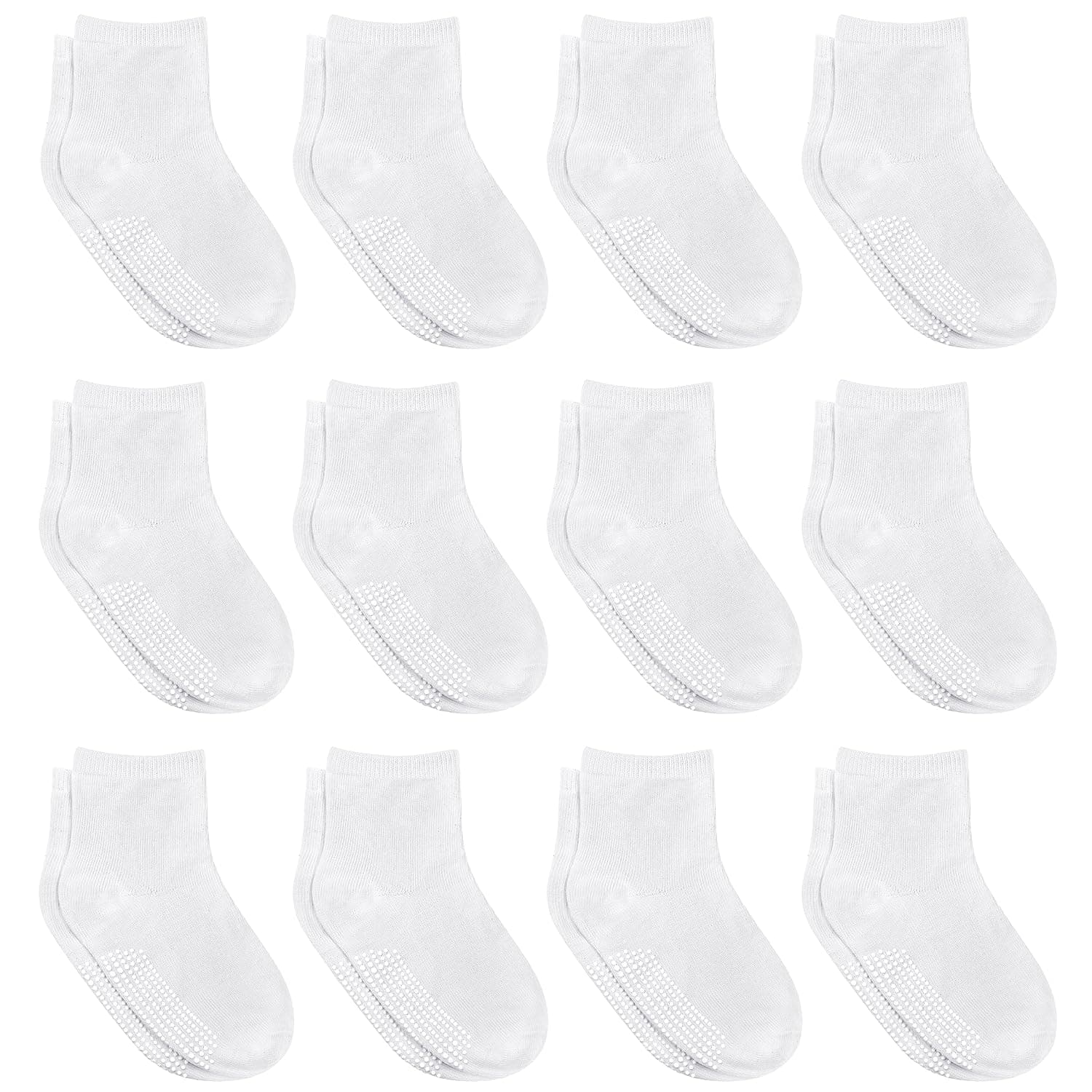 12 Pairs Non-Slip Toddler Socks With Grips for Baby Boys and Girls - Anti-Slip Crew Socks for Infant's and Kids